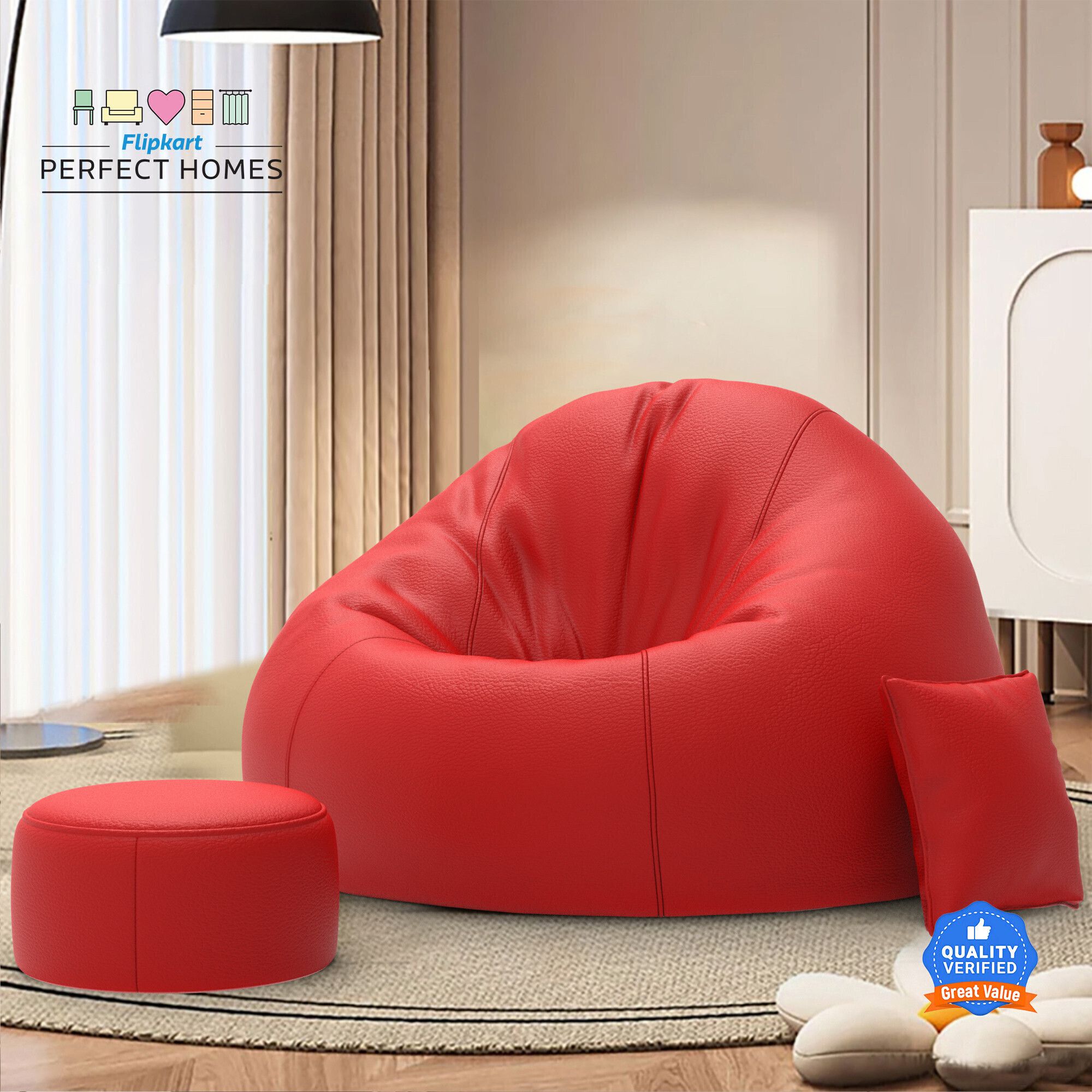 XXXL CuddleMist Sofa With Free Cushion and Puffy , Red Teardrop Bean Bag With Bean Filling-image-48