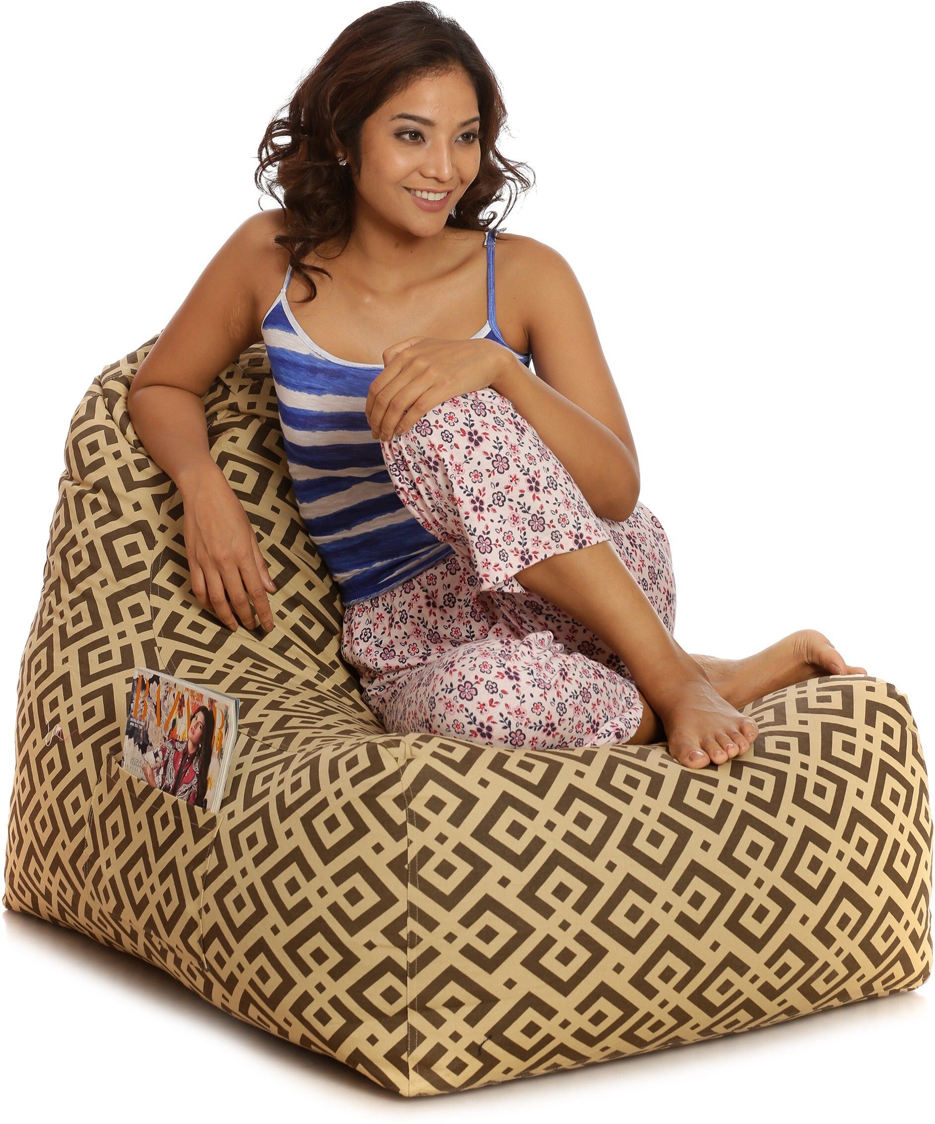 XXL Hackey Cotton Canvas Geometric Printed Lounger Bean Bag With Bean Filling-image-39