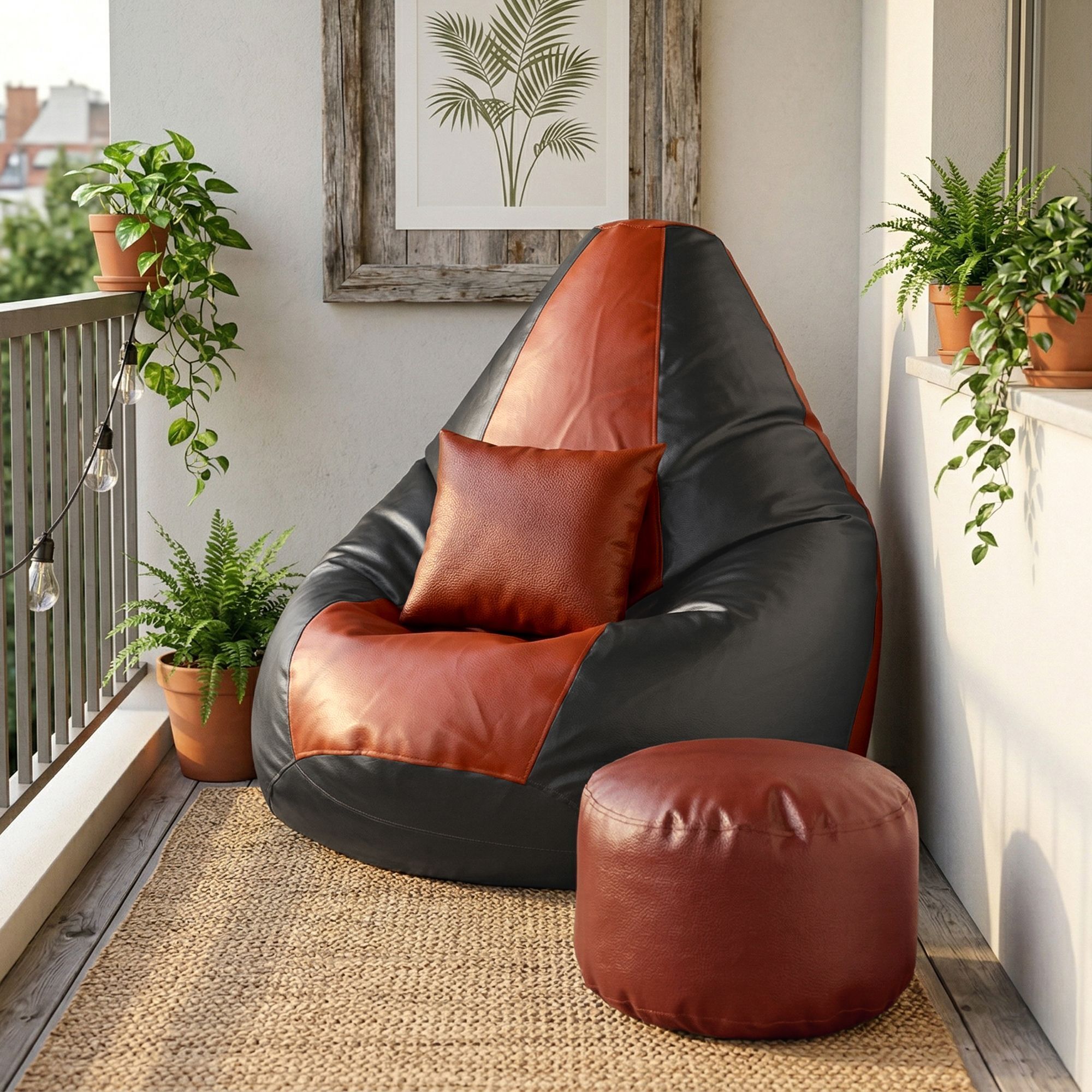 flipkart perfect homes studio XXXL Bean Bag with Footstool and Cushion | Faux Leather Teardrop Teardrop Bean Bag With Bean Filling-picture-13