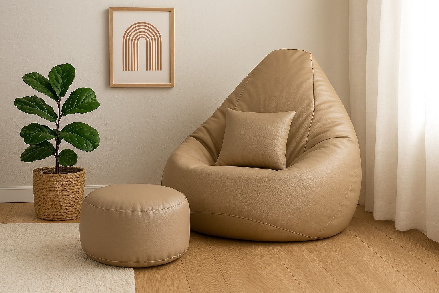flipkart perfect homes studio 5XL Bean Bag with Footstool and Cushion | Faux Leather Teardrop Bean Bag With Bean Filling-picture-9