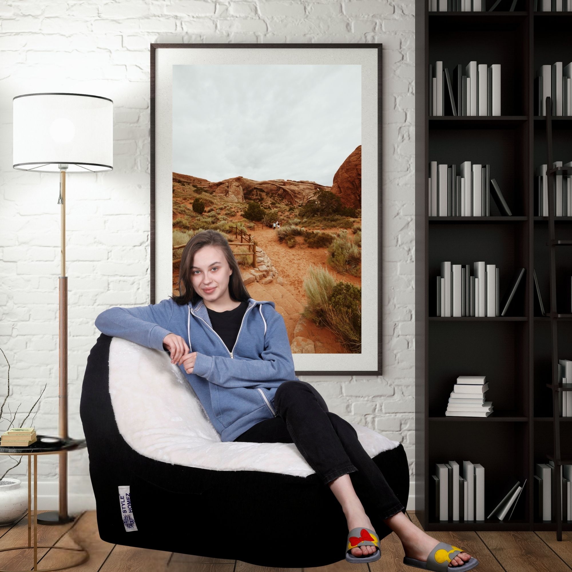 style homez XXL Urban Design LUXE FUR, Premium Velvet Fabric Black & White FUR Bean Bag Chair With Bean Filling-picture-40