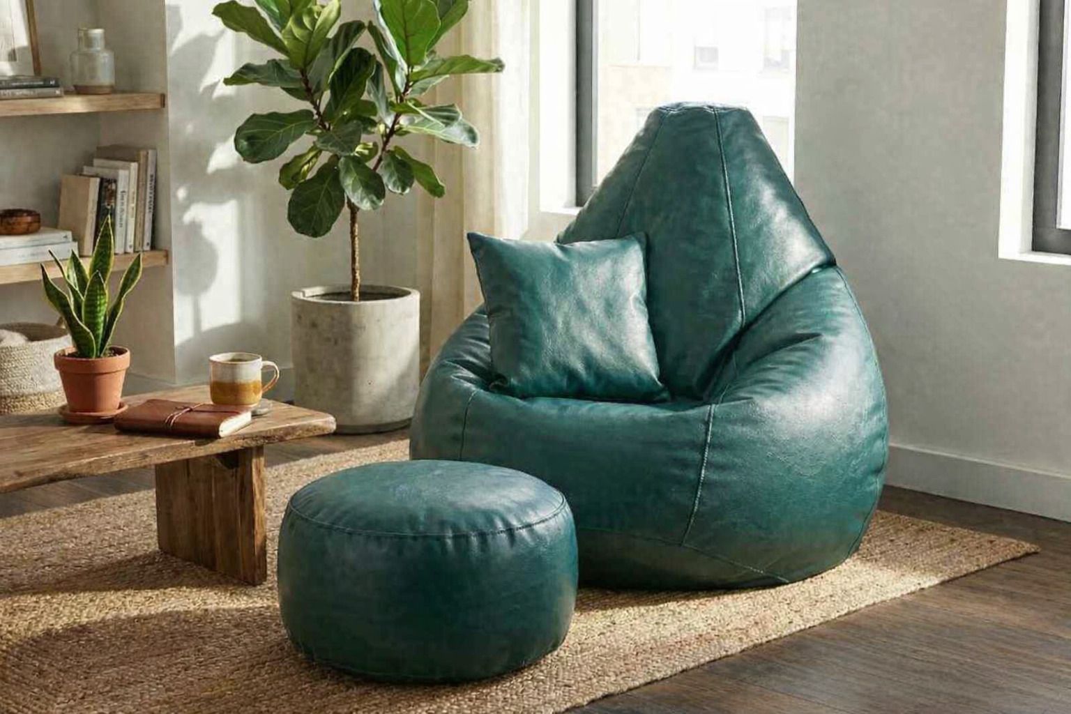 flipkart perfect homes studio 4XL Bean Bag with Footstool & Cushion | Faux Leather Teardrop Bean Bag-picture-6