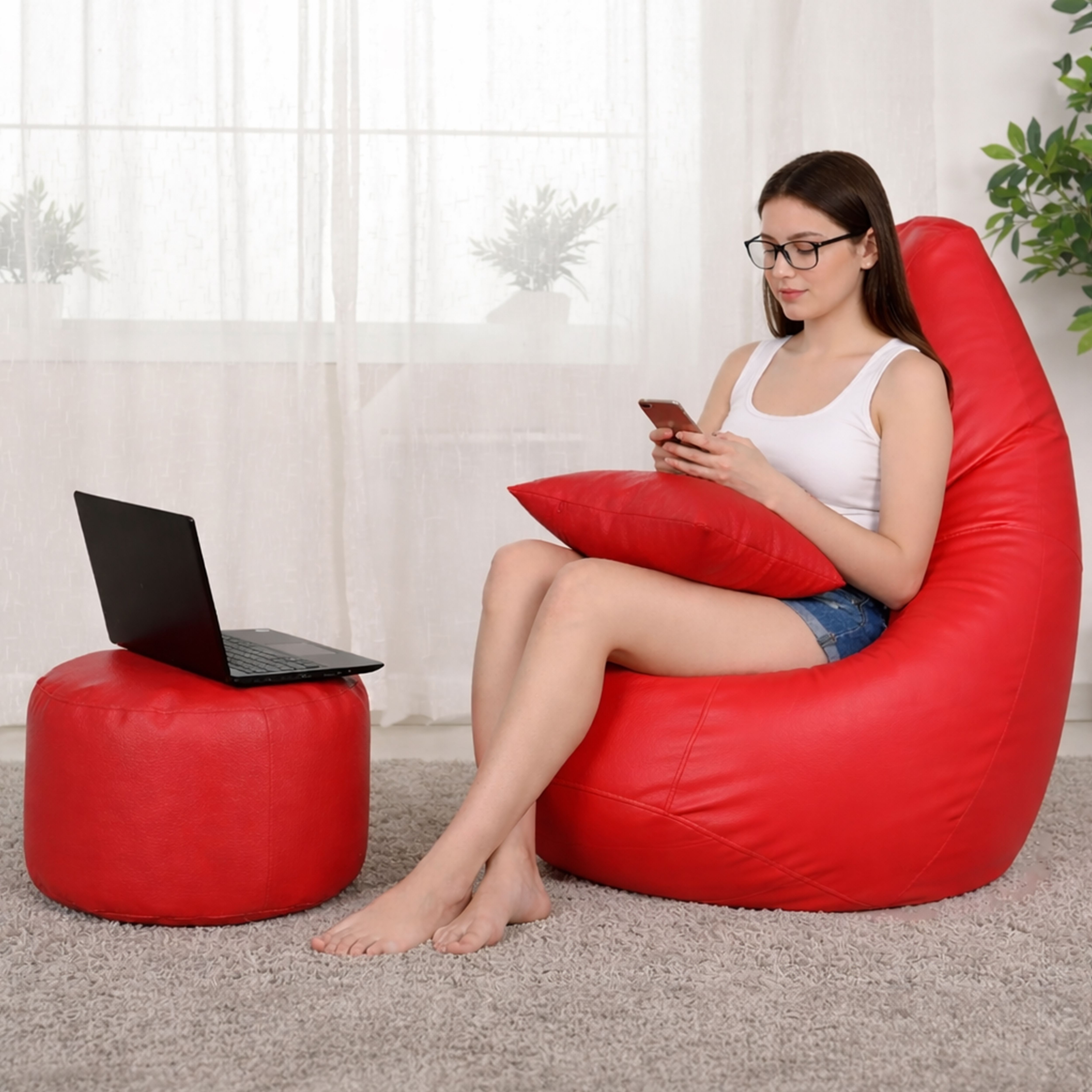 flipkart perfect homes studio XXXL Bean Bag with Footstool & Cushion | Faux Leather Teardrop Bean Bag Teardrop Bean Bag With Bean Filling-picture-4