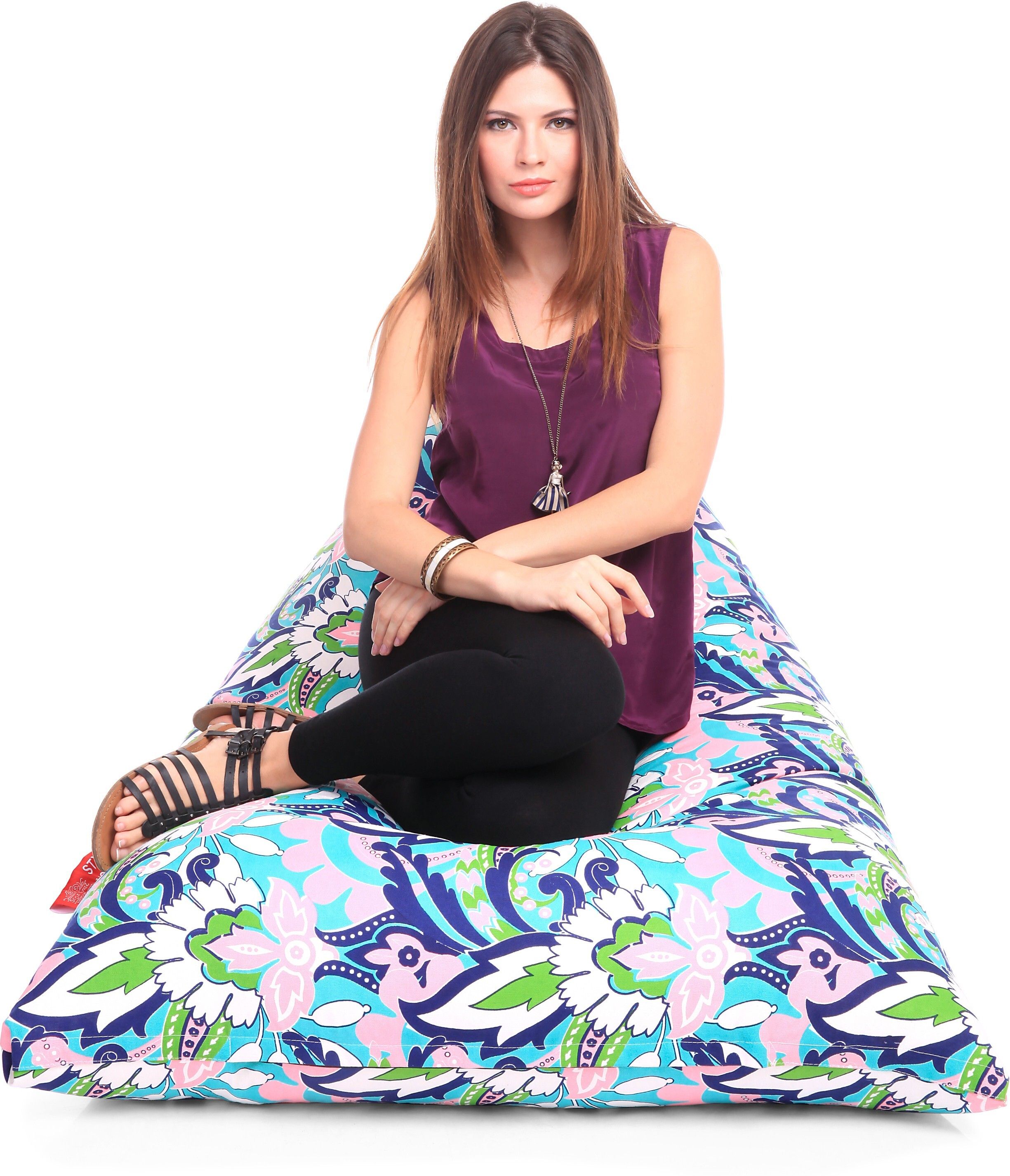 style homez XXL Pyramid Cotton Canvas Floral Printed Lounger Bean Bag With Bean Filling-picture-20