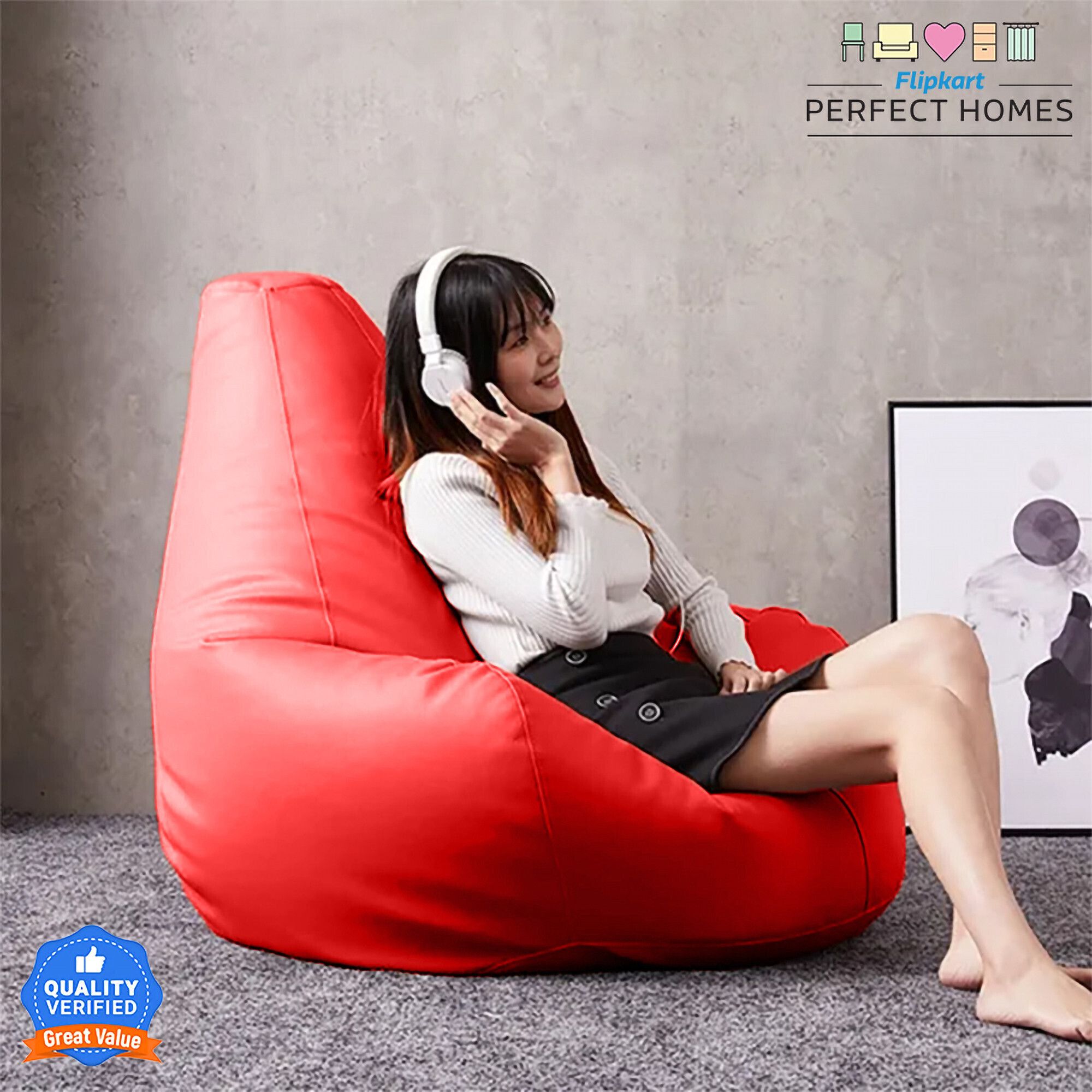 5XL FluffNest Bean Bag , Red Teardrop Bean Bag With Bean Filling-image-38