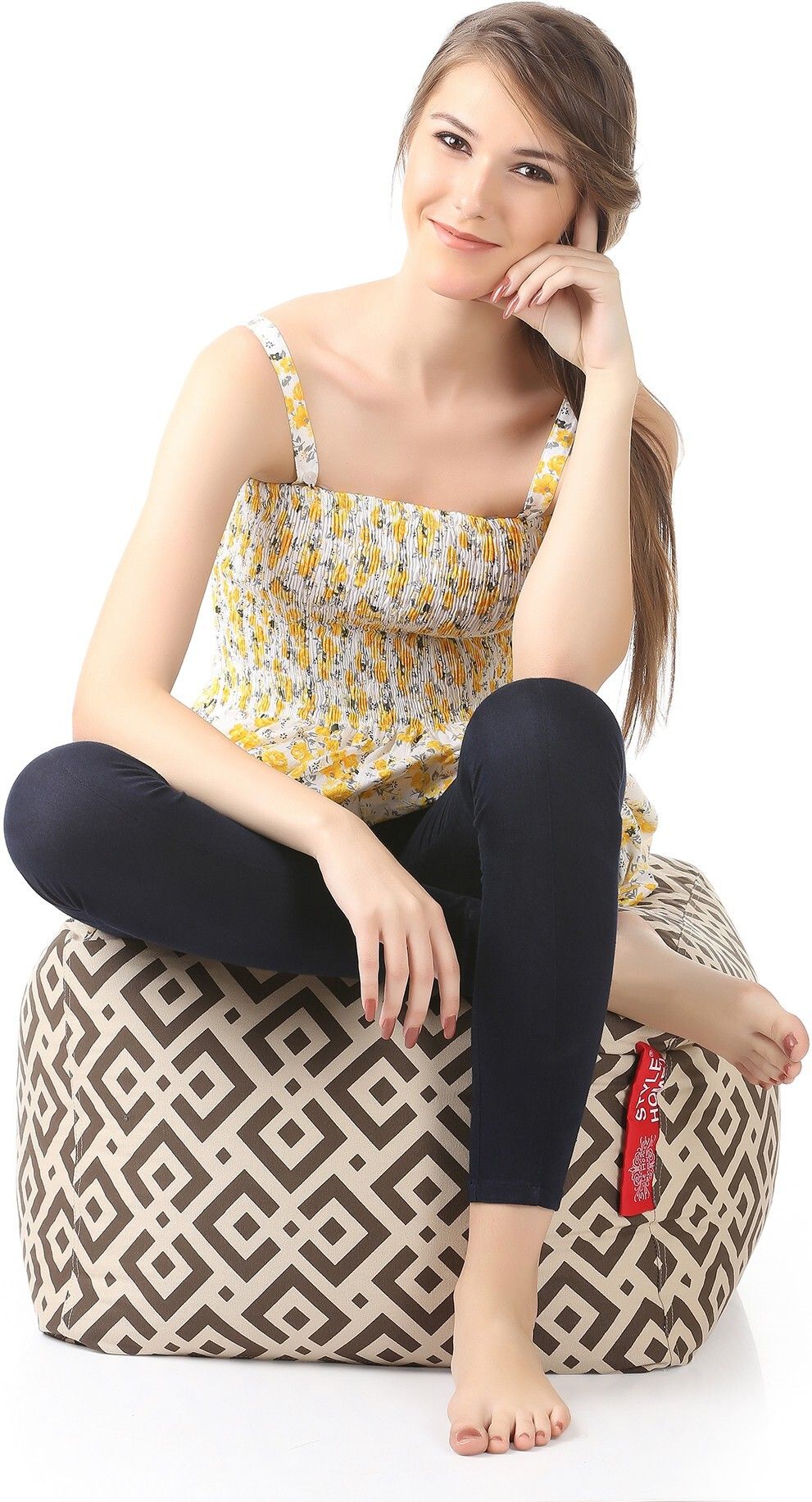 style homez Large Square Cotton Canvas Geometric Printed Ottoman Bean Bag Footstool With Bean Filling-picture-11