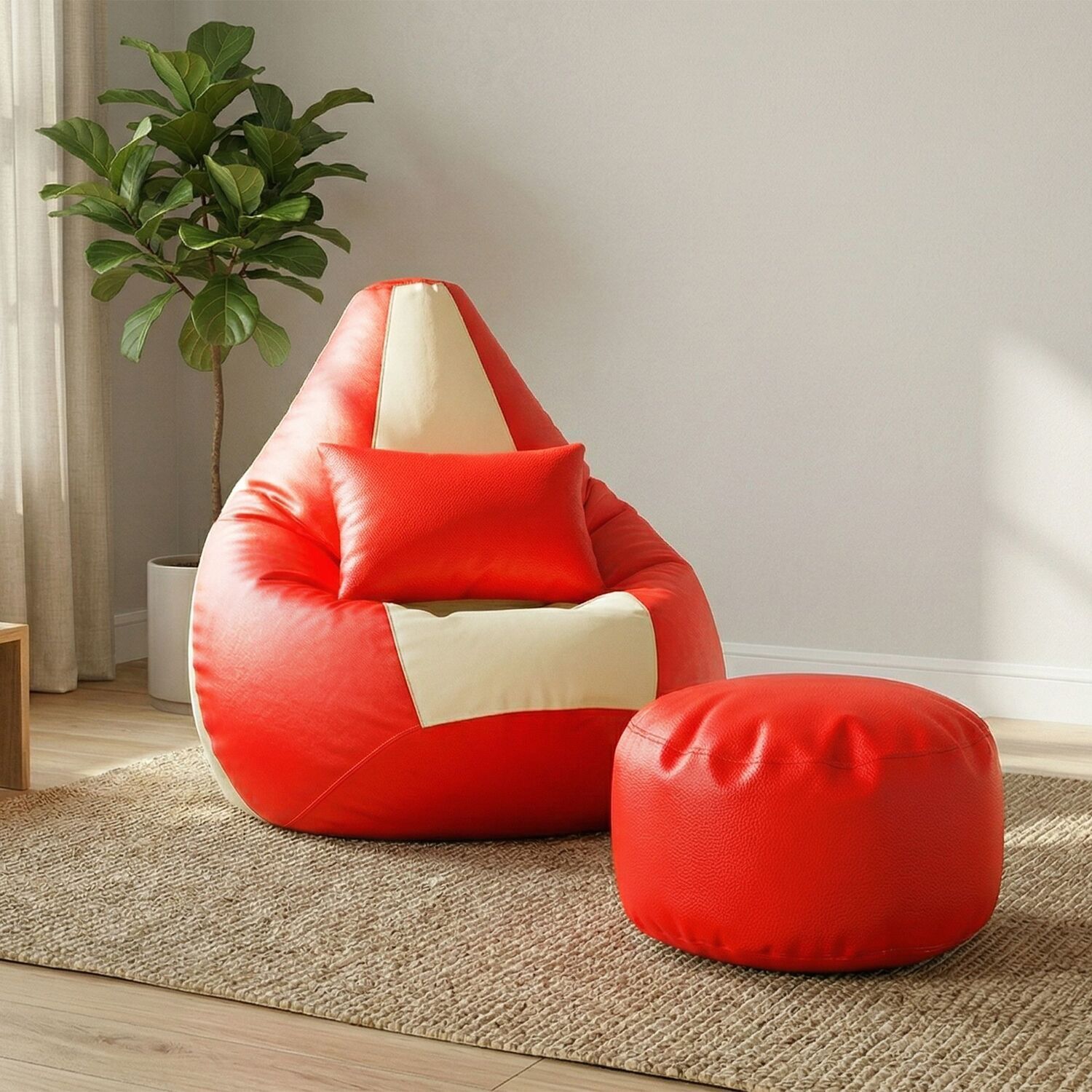 flipkart perfect homes studio XXXL Bean Bag with Footstool & Cushion, Premium Faux Leather Teardrop Lounge Seating. Teardrop Bean Bag With Bean Filling-picture-16