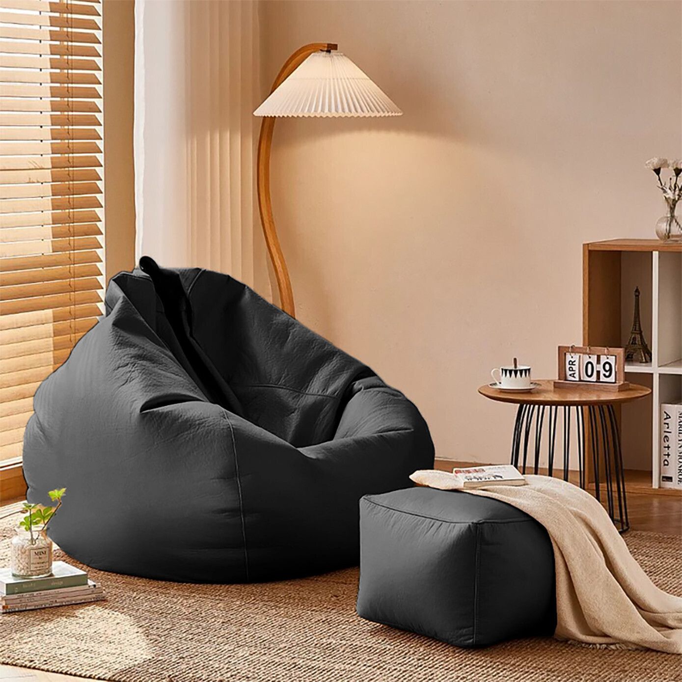 5XL RelaxSofa Nest With Free Cushion and Puffy , Black Teardrop Bean BagWith Bean Filling-image-49