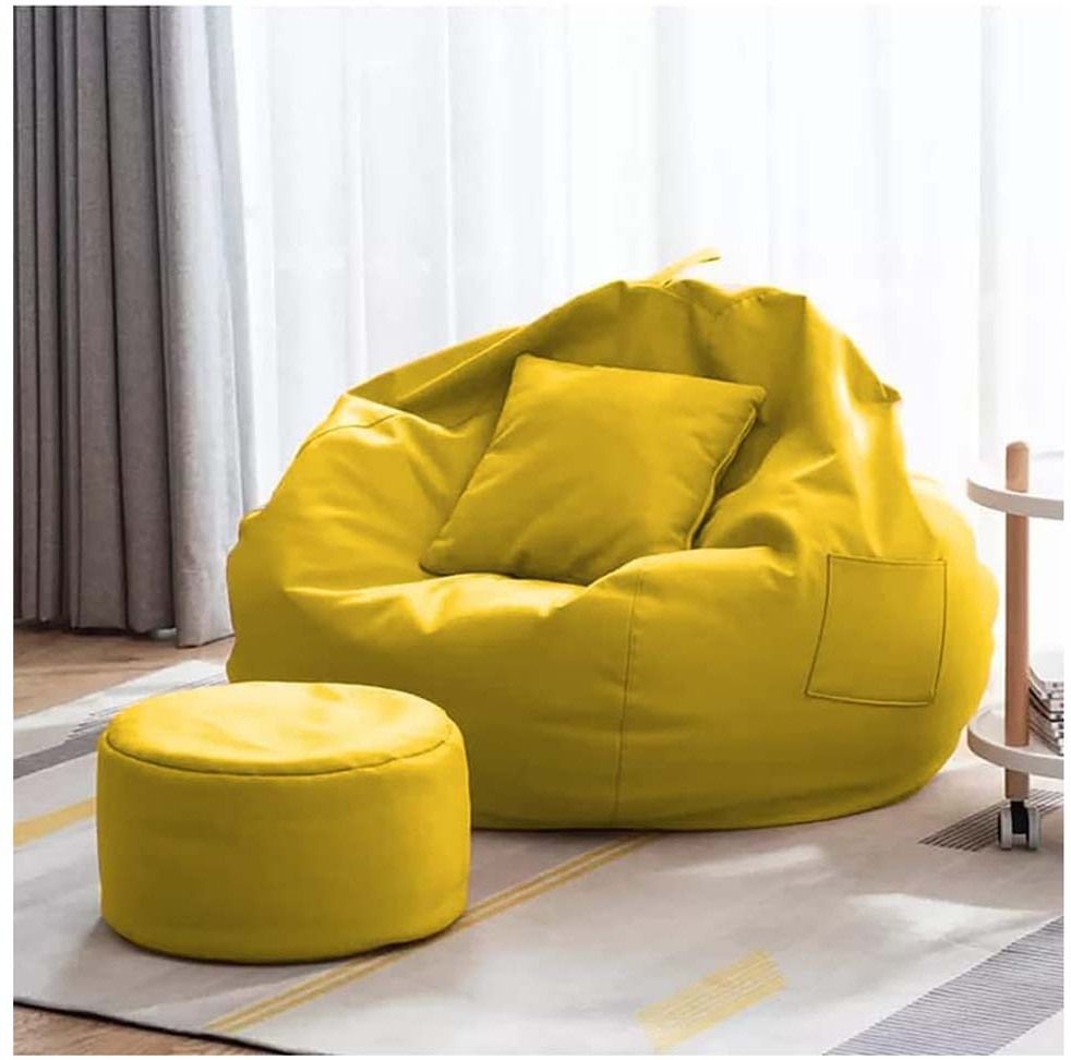 XXXL Faux Leather Leatherette Bean Bag with Footrest and Cushion Filled with Beans Bean Bag ChairWith Bean Filling