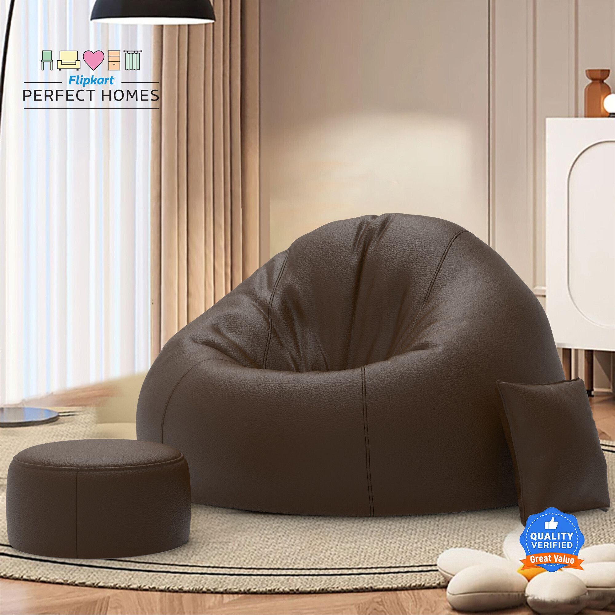 XXXL CuddleMist Sofa With Free Cushion and Puffy , Brown Teardrop Bean Bag With Bean Filling-image-18
