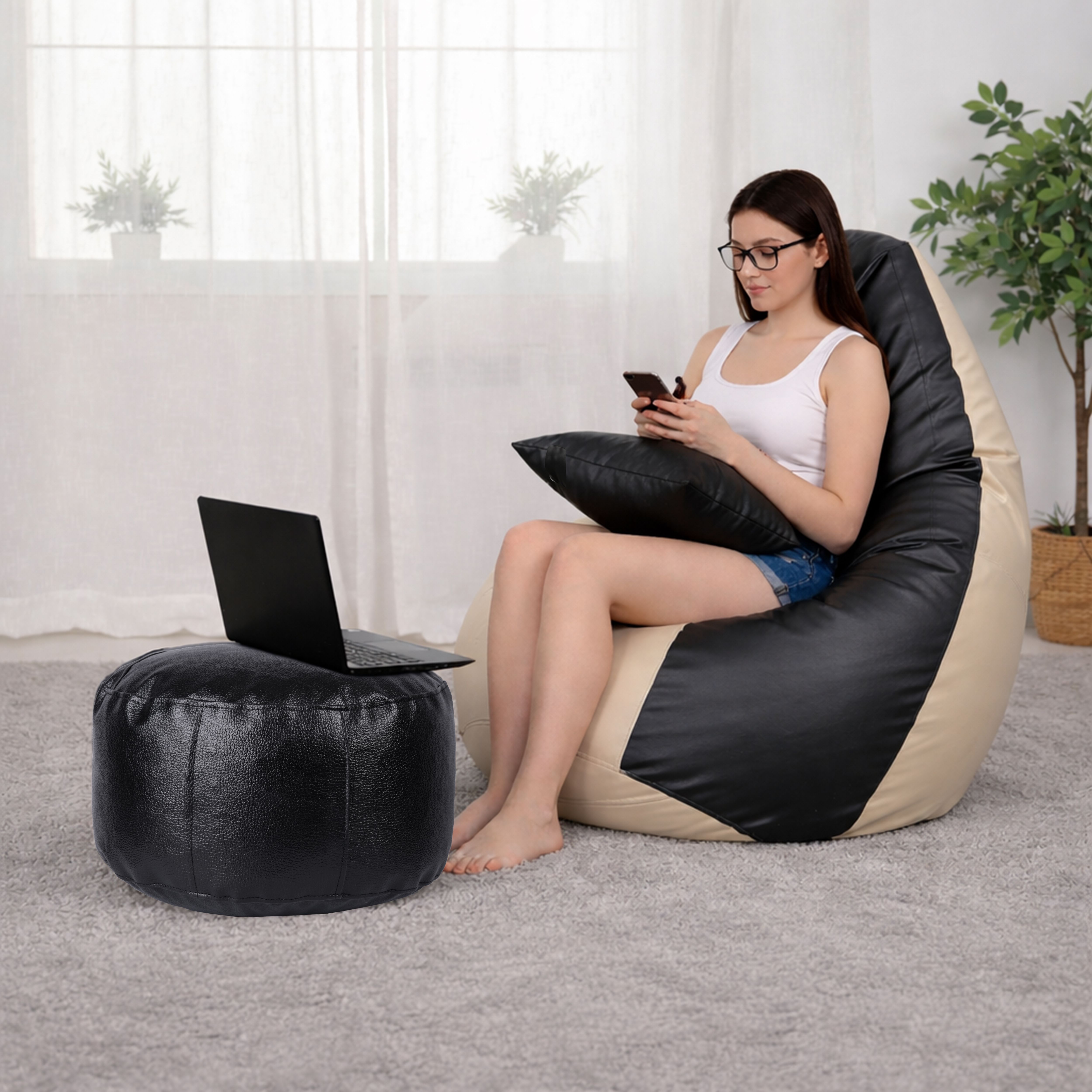 flipkart perfect homes studio 5XL Bean Bag with Footstool & Cushion | Faux Leather Teardrop Bean Bag With Bean Filling-picture-36