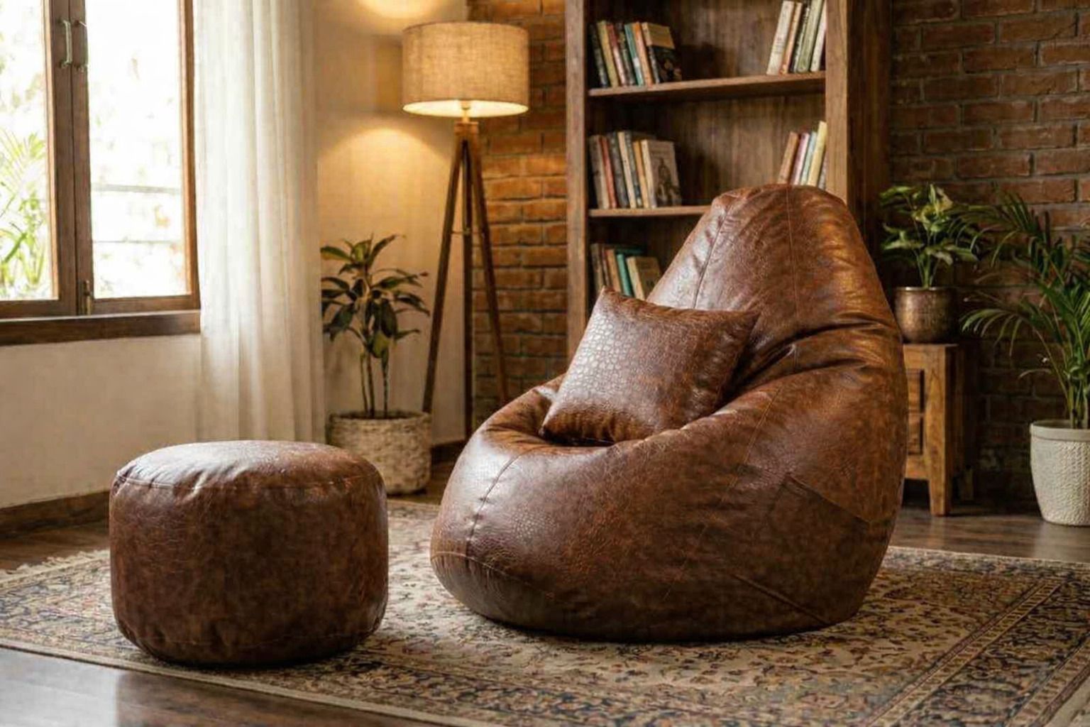 flipkart perfect homes studio 5XL Bean Bag with Footstool, Cushion and Crocodile Texture Design | Faux Leather Teardrop Bean Bag-picture-42