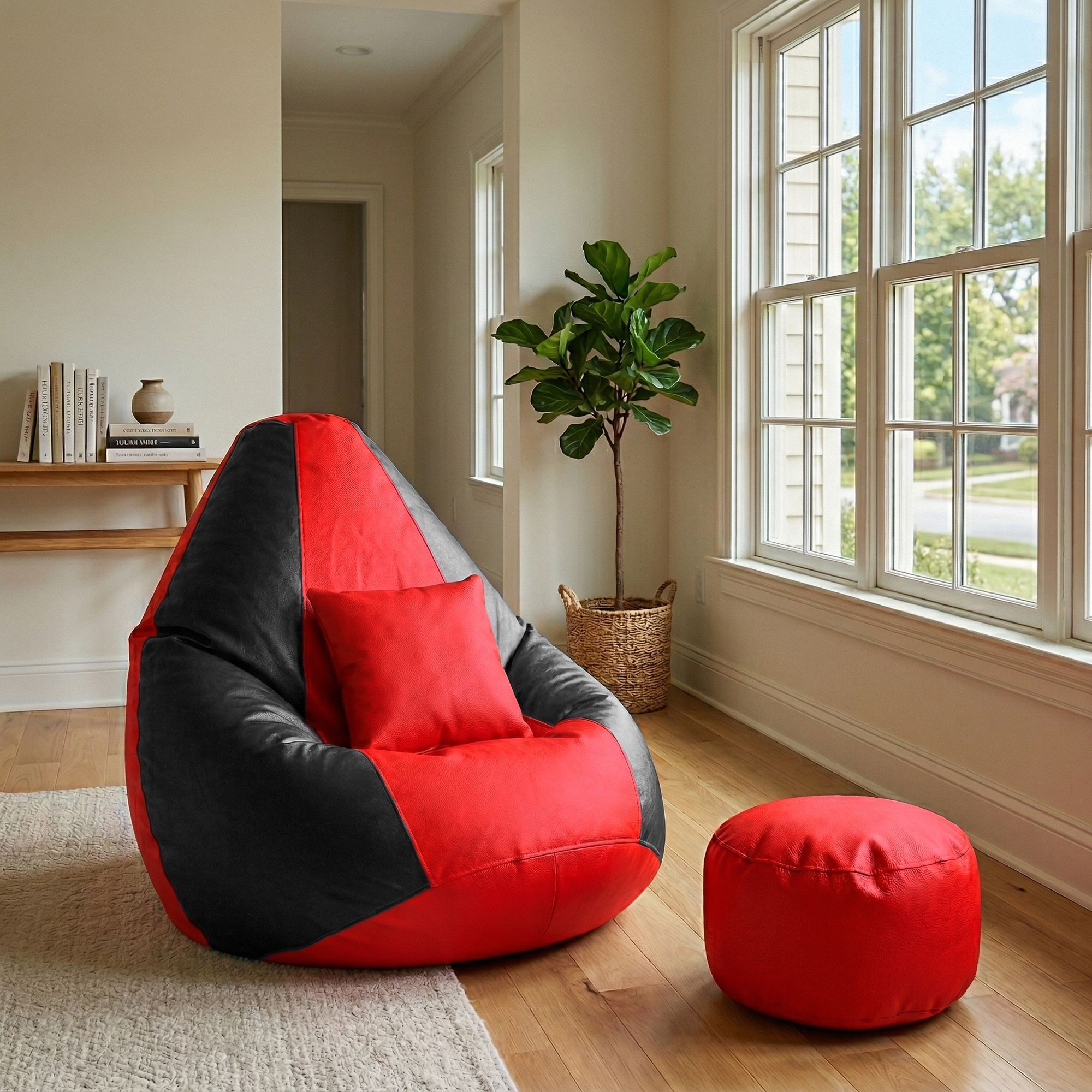 flipkart perfect homes studio Jumbo Bean Bag with Footstool and Cushion | Faux Leather Teardrop Bean Bag With Bean Filling-picture-10