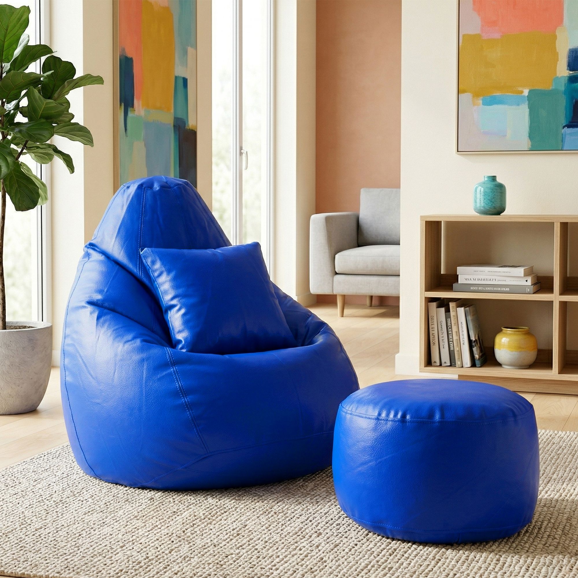 flipkart perfect homes studio 5XL Bean Bag with Footstool & Cushion | Faux Leather Teardrop Bean Bag With Bean Filling-picture-41