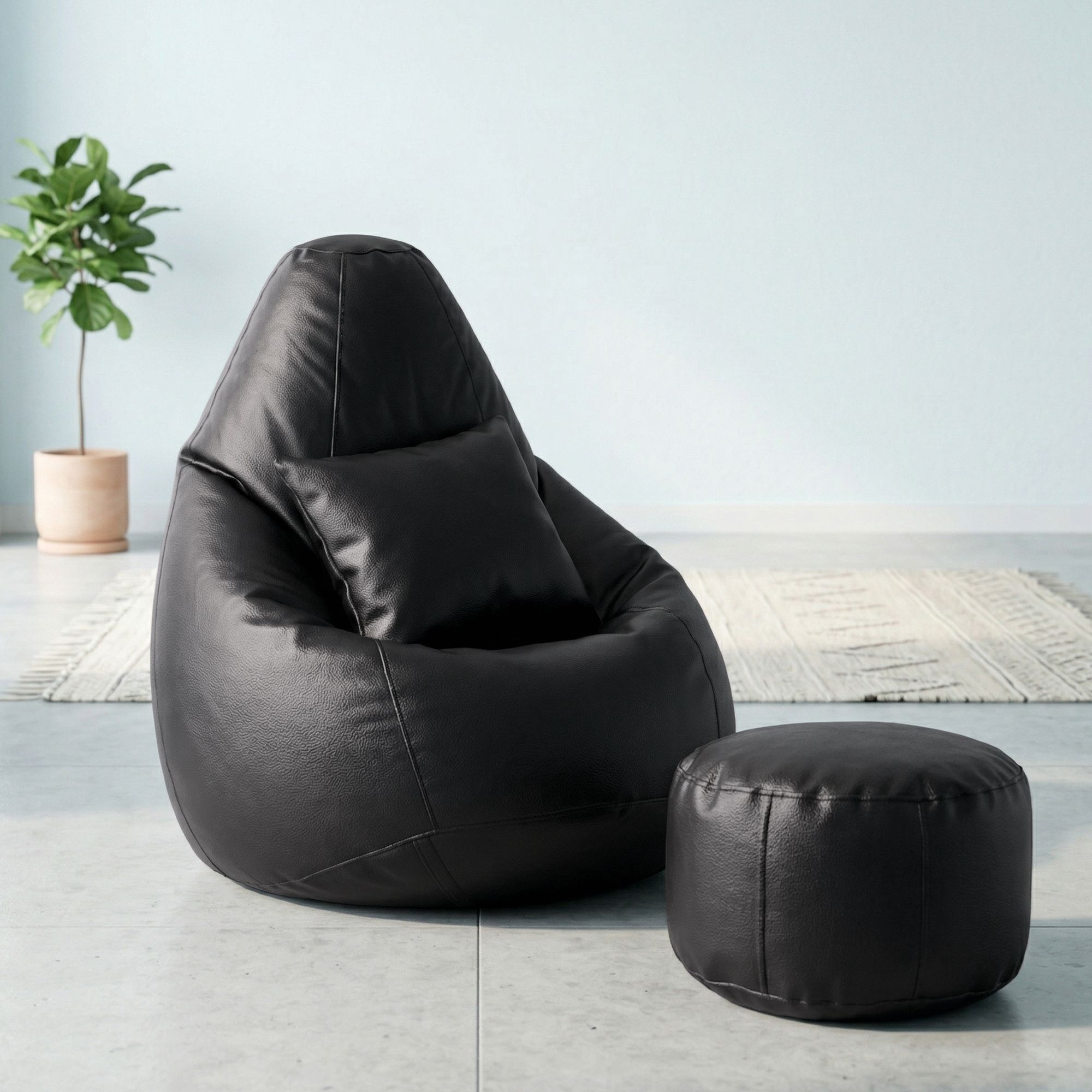 flipkart perfect homes studio XXXL Bean Bag with Footstool and Cushion | Faux Leather Teardrop Teardrop Bean Bag With Bean Filling-picture-8