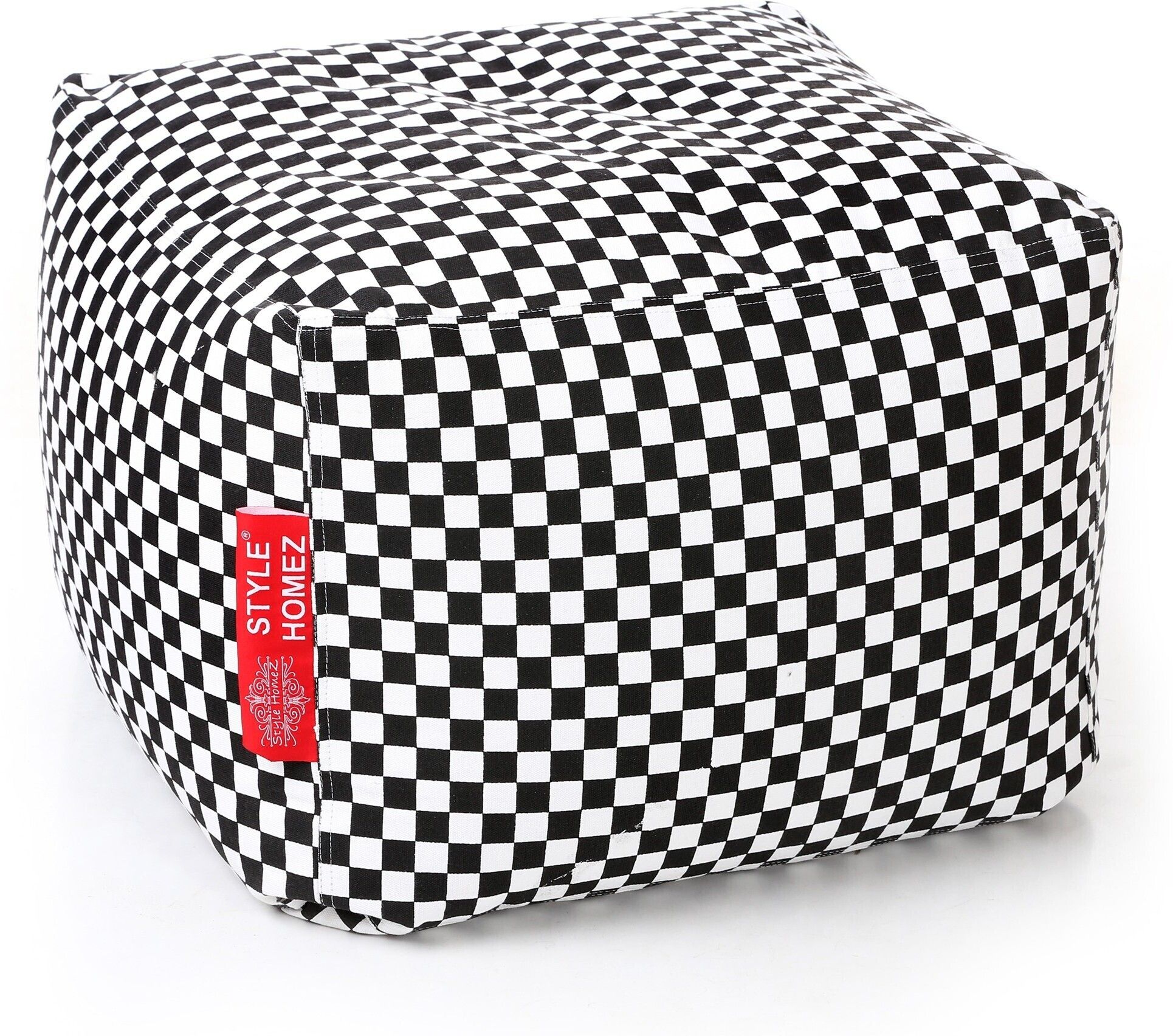 Large Cotton Canvas Checkered Printed Square Bean Bag Footstool With Bean Filling-image-20