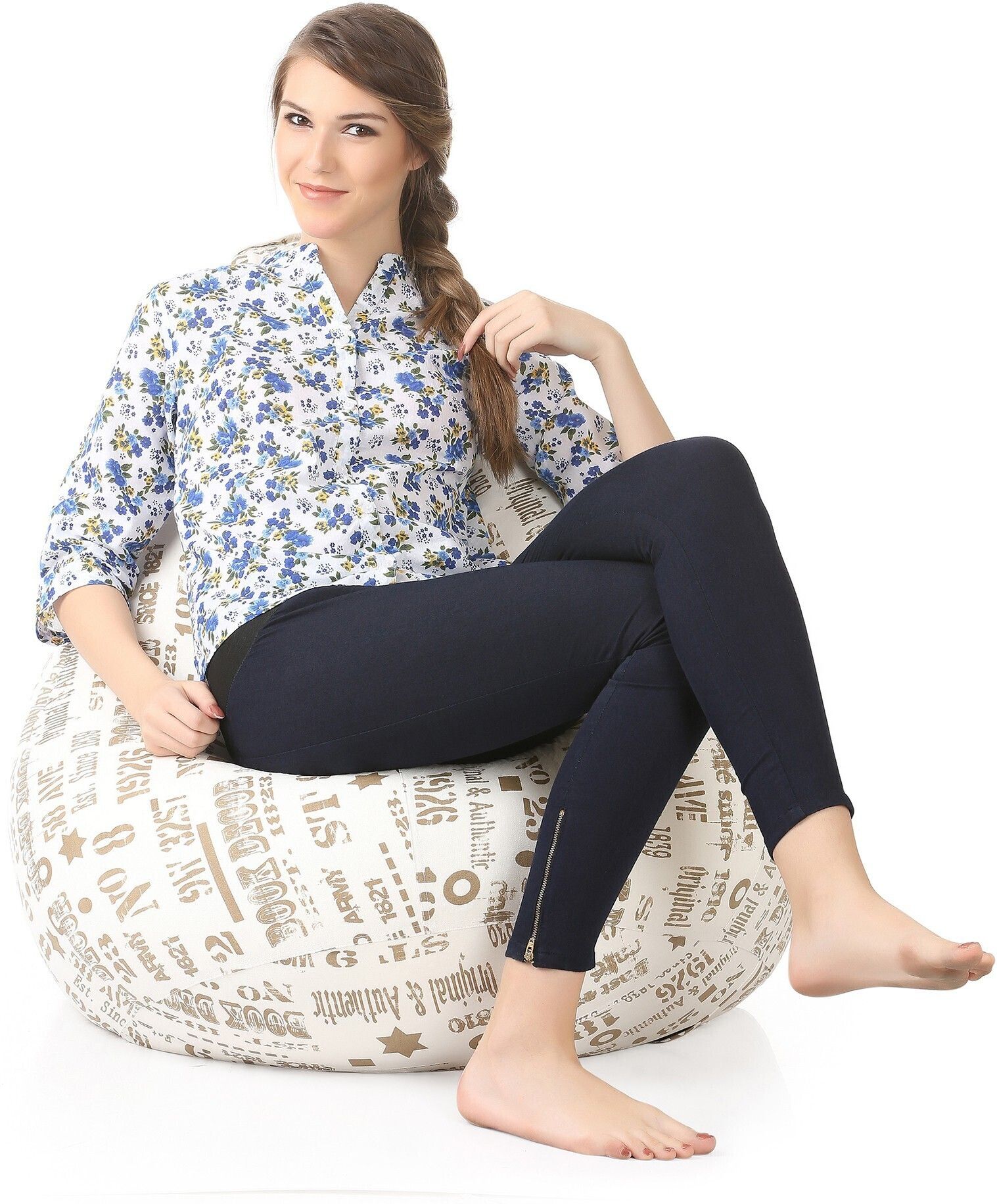 style homez XXXL Classic Cotton Canvas Abstract Printed Refill Fillers Teardrop Bean Bag With Bean Filling-picture-21