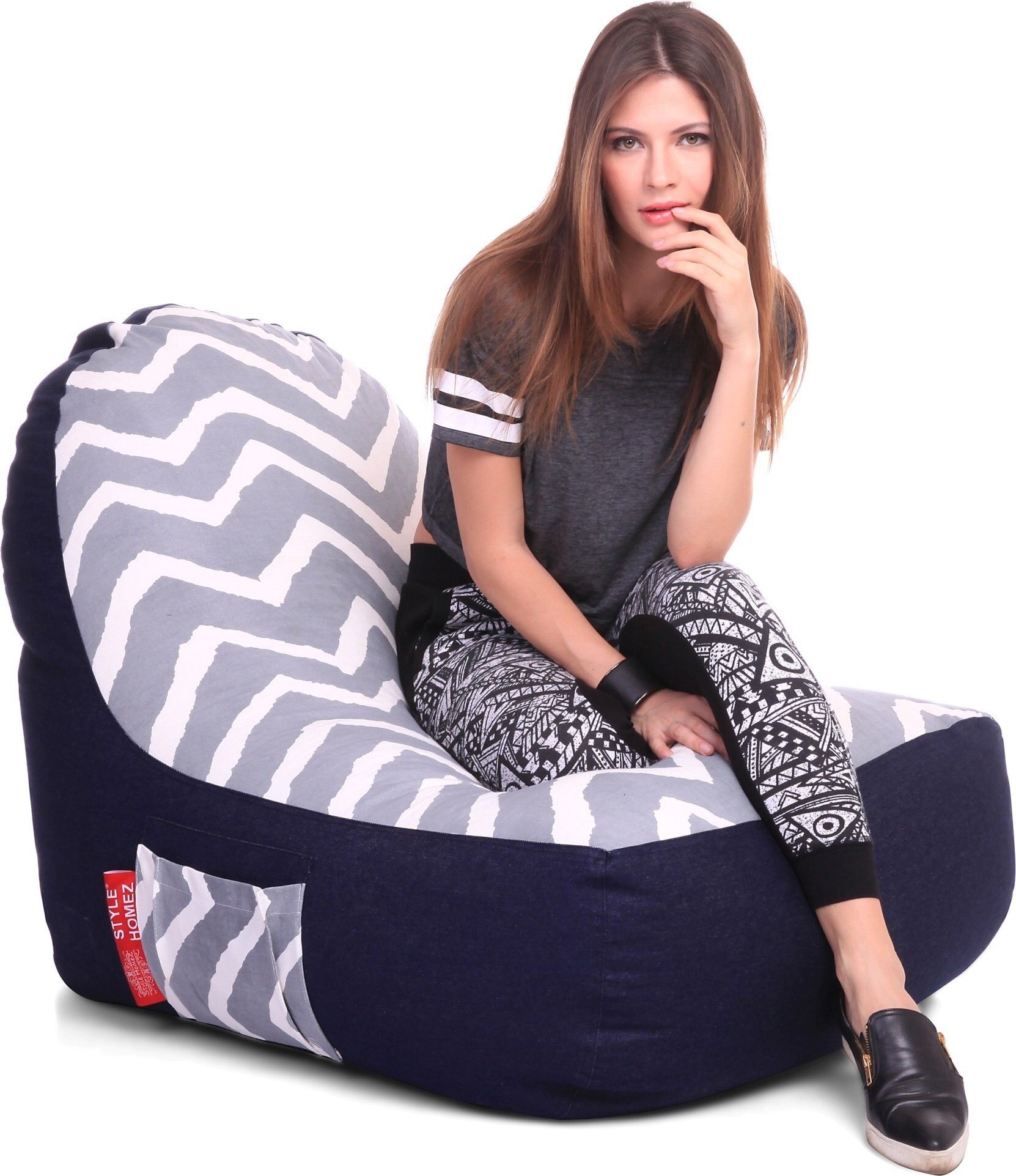 style homez XXL Urban Design Denim Canvas Stripes Printed Lounger Bean Bag With Bean Filling-picture-29