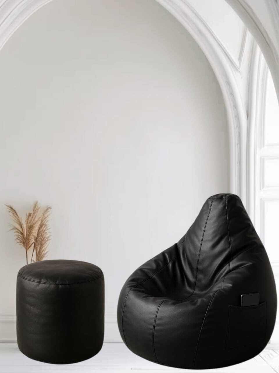shop 24 care XL Faux Leather Bean Bag Chair Set with Matching Footrest Bean Bag Sofa With Bean Filling-picture-18