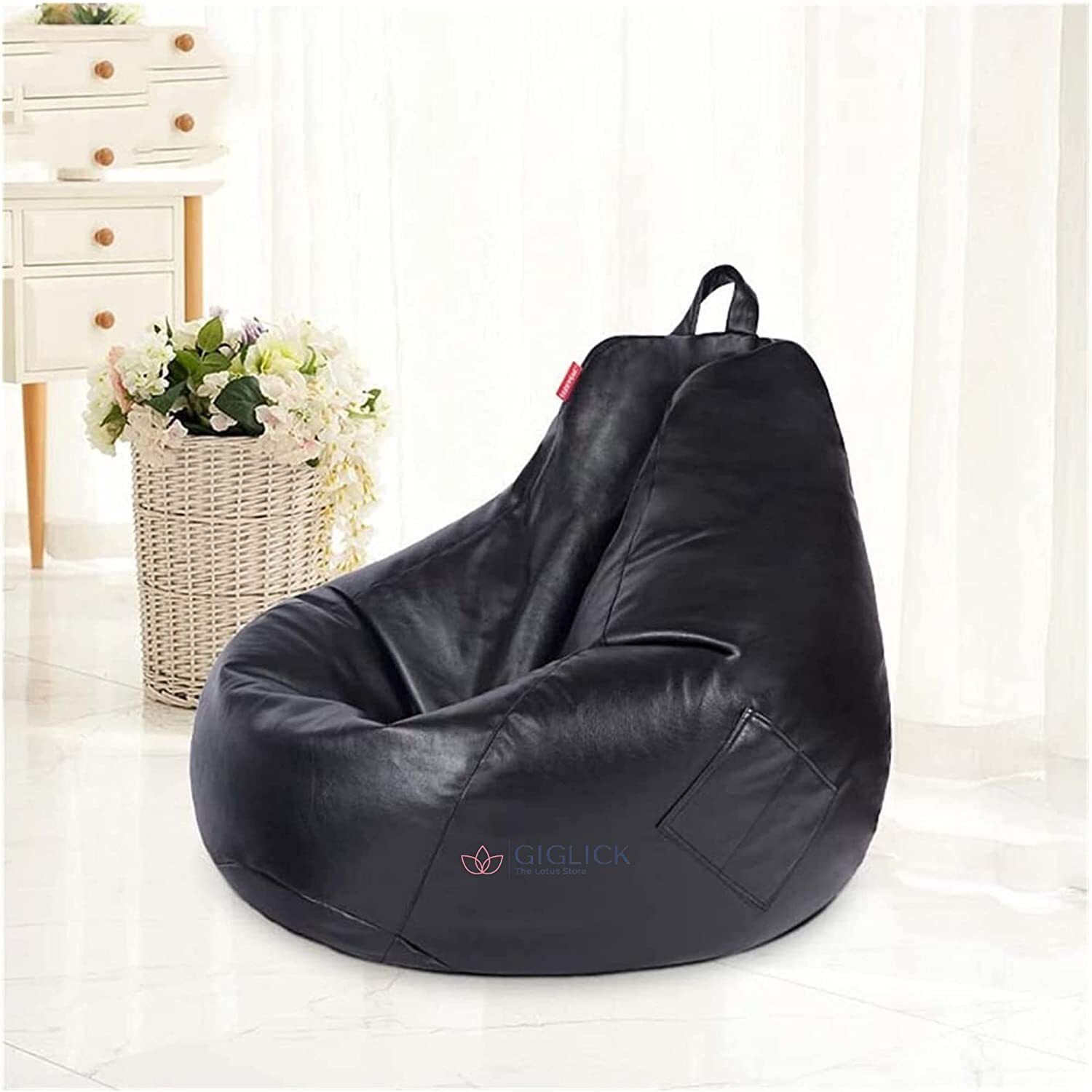 XXL Bean Bag Chair with Side Pocket | Premium Leatherette, Ergonomic Design, Durable Bean Bag Chair With Bean Filling-image-19