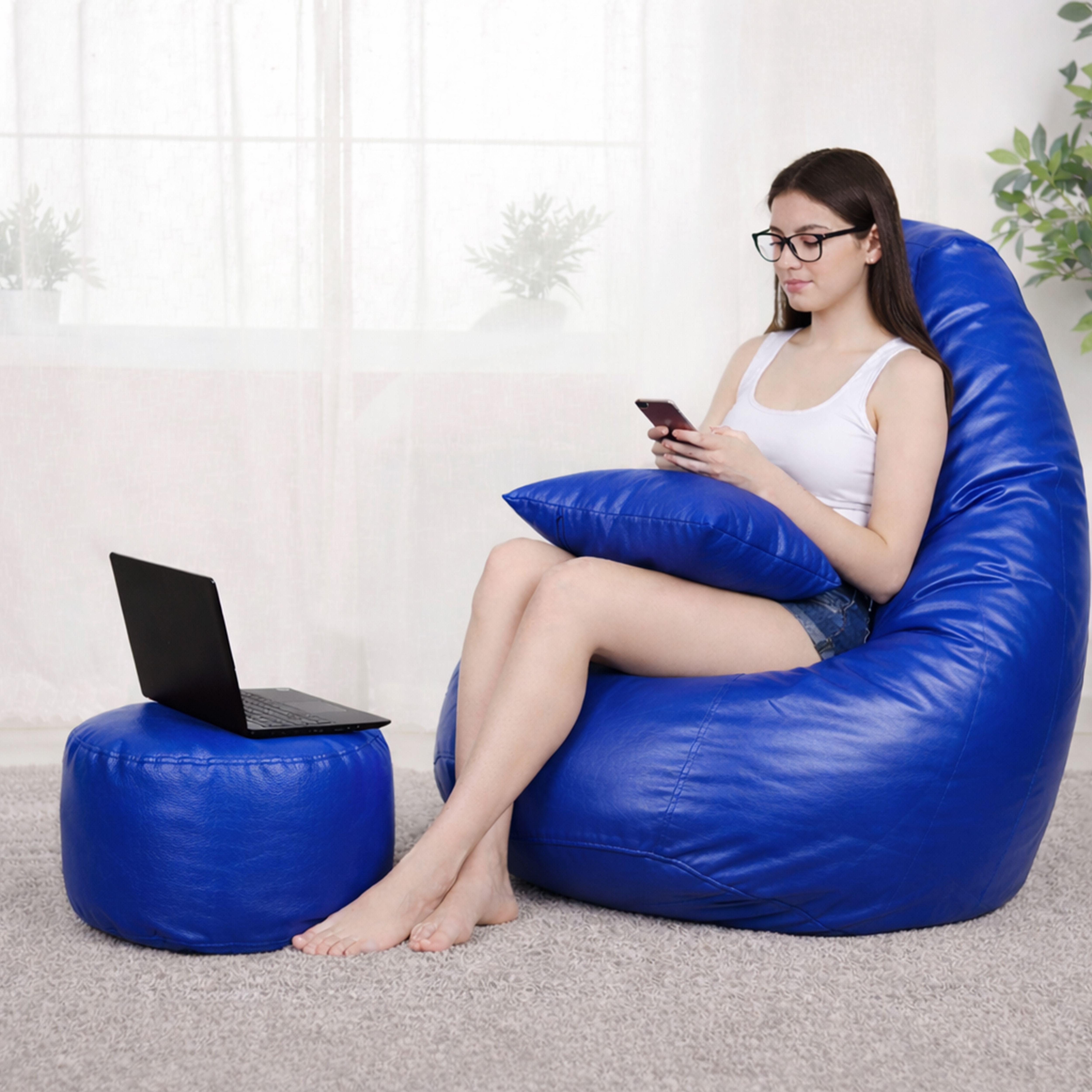 flipkart perfect homes studio 4XL Bean Bag with Footstool & Cushion | Faux Leather Teardrop Bean Bag With Bean Filling-picture-47