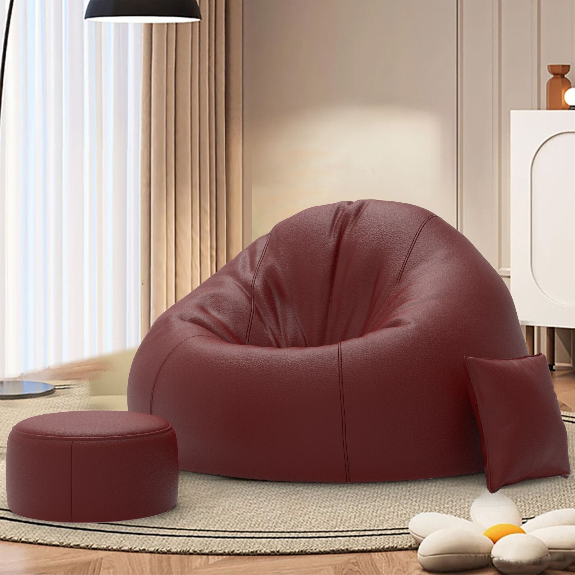 4XL CuddleMist Sofa With Free Cushion and Puffy , Maroon Teardrop Bean BagWith Bean Filling
