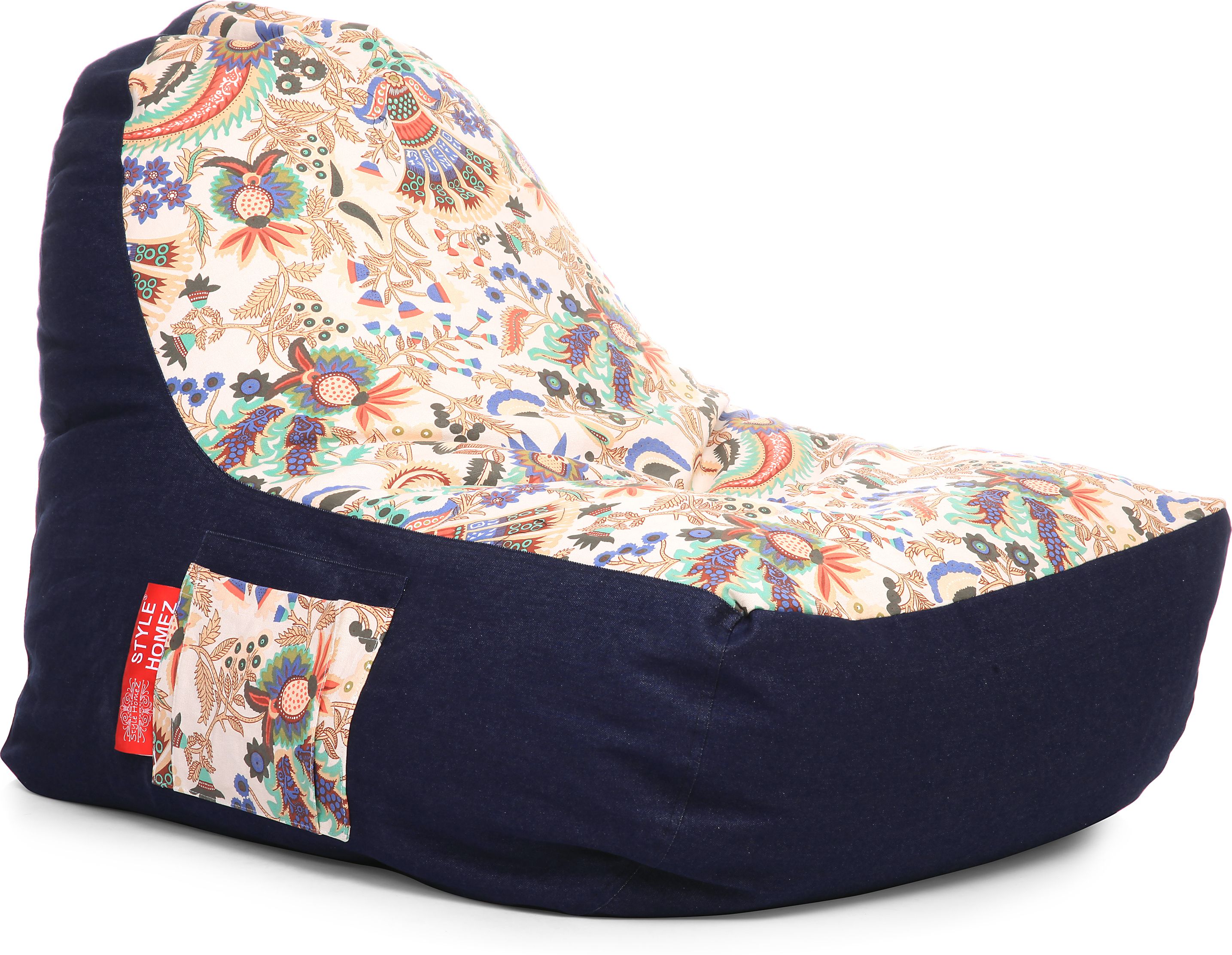 XXL Urban Design Denim Canvas Floral Printed Bean Bag Chair With Bean Filling-image-41