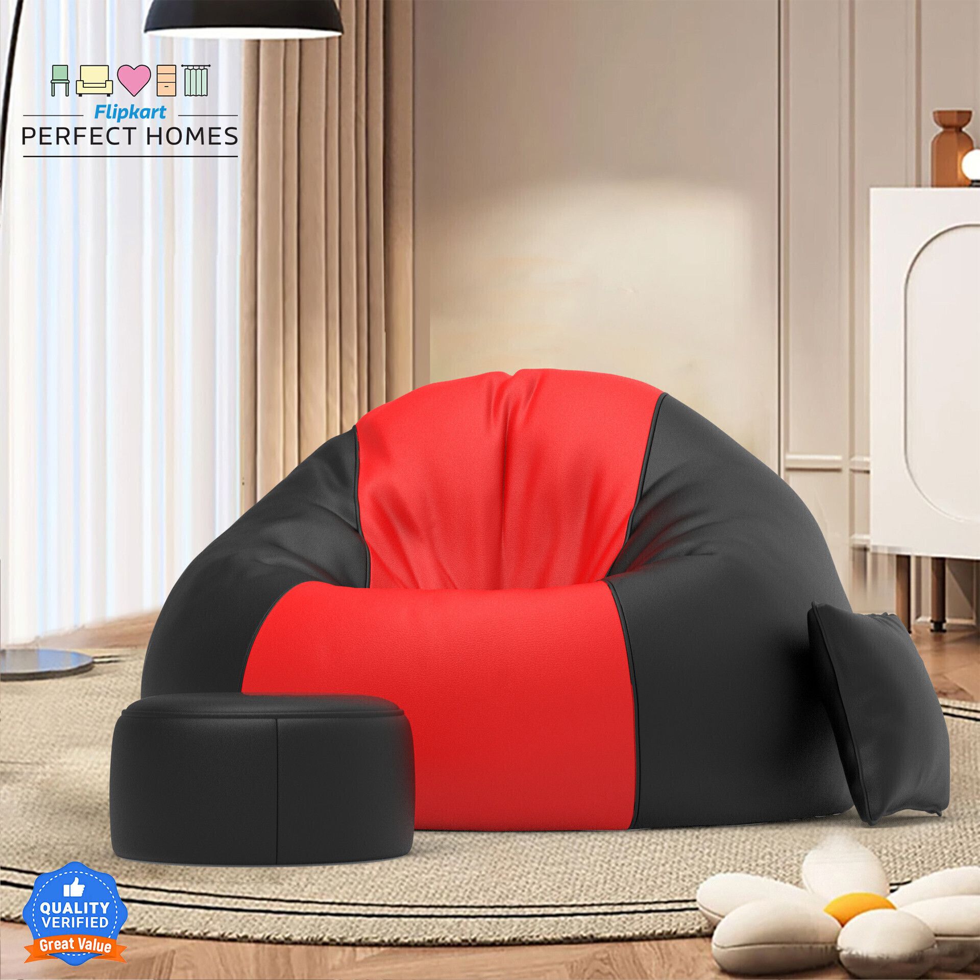 XXXL FluffCloud Sofa With Free Cushion and Puffy , Red::Black Teardrop Bean BagWith Bean Filling-image-48