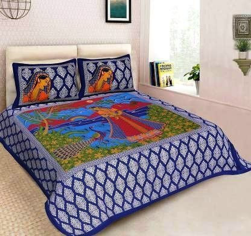 Cotton Double Flat 220 TC Printed 1 Summer Bedsheet with 2 Pillow Covers-image-41