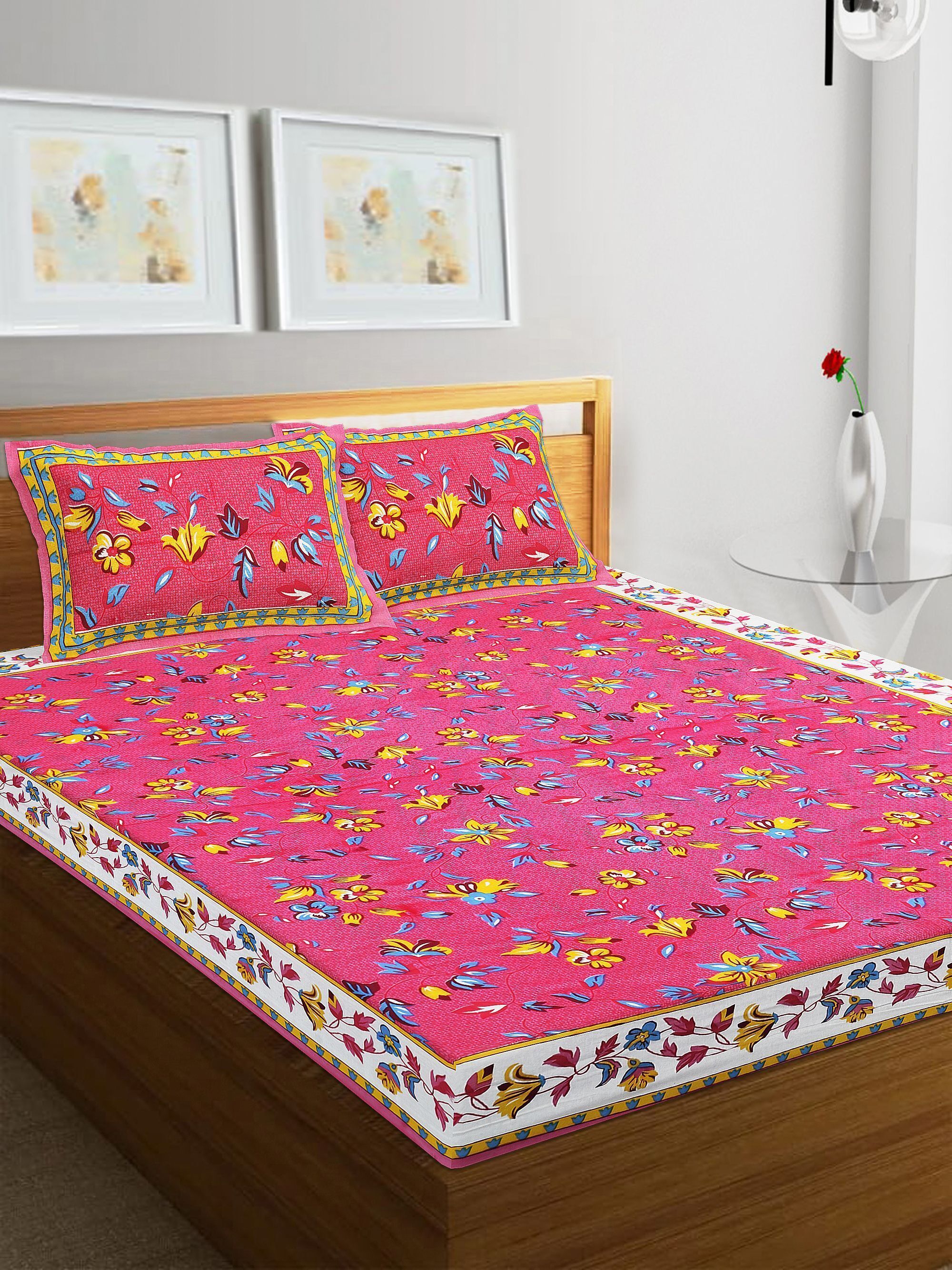 Cotton Double Flat 220 TC Printed 1 Summer Bedsheet with 2 Pillow Covers-image-43