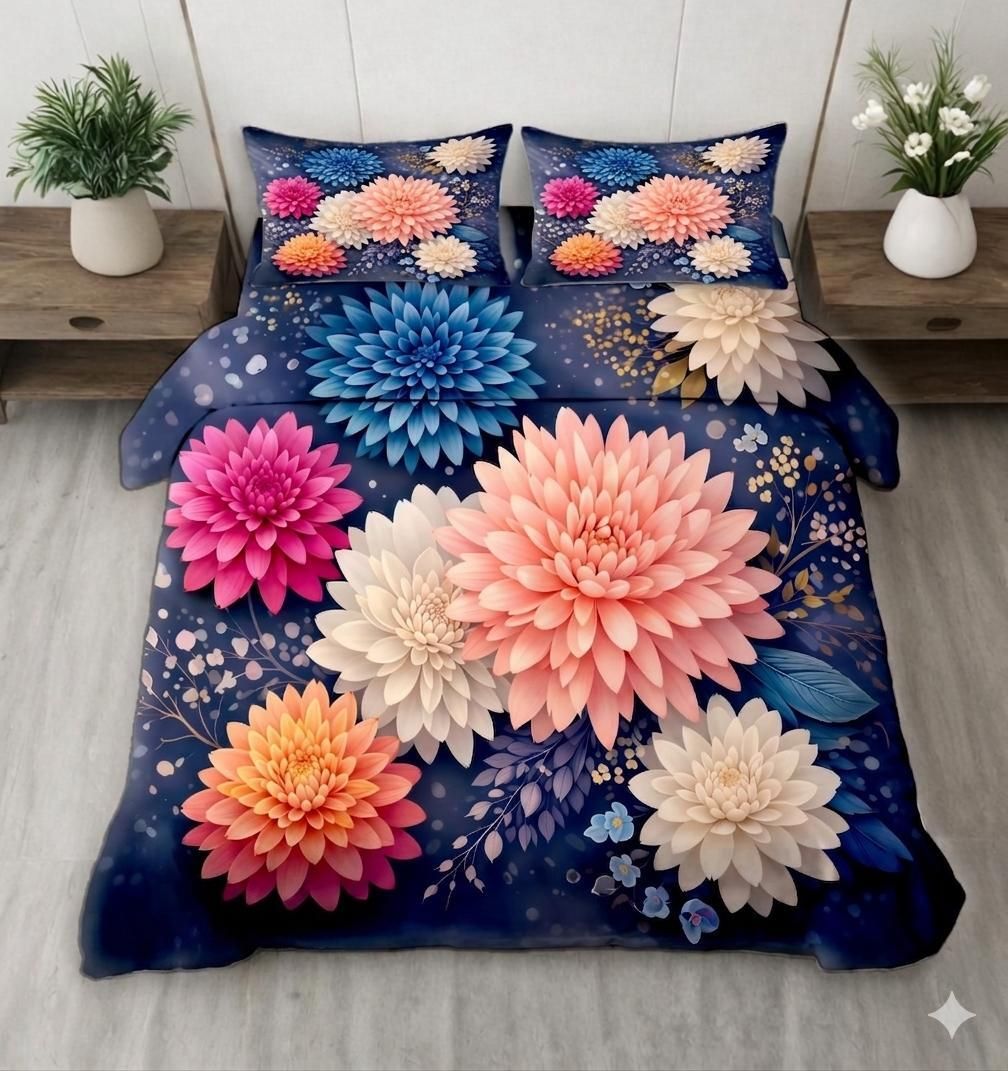Microfiber King Flat 210 TC 7D Digital 1 Bedsheet with 2 Pillow Covers-image-1