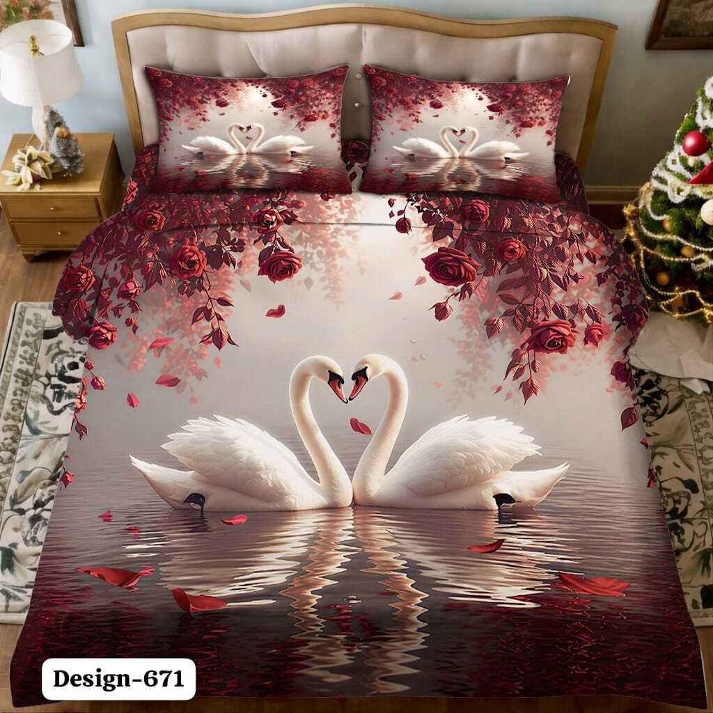 Microfiber King Flat 210 TC 7D Digital 1 Bedsheet with 2 Pillow Covers-image-11