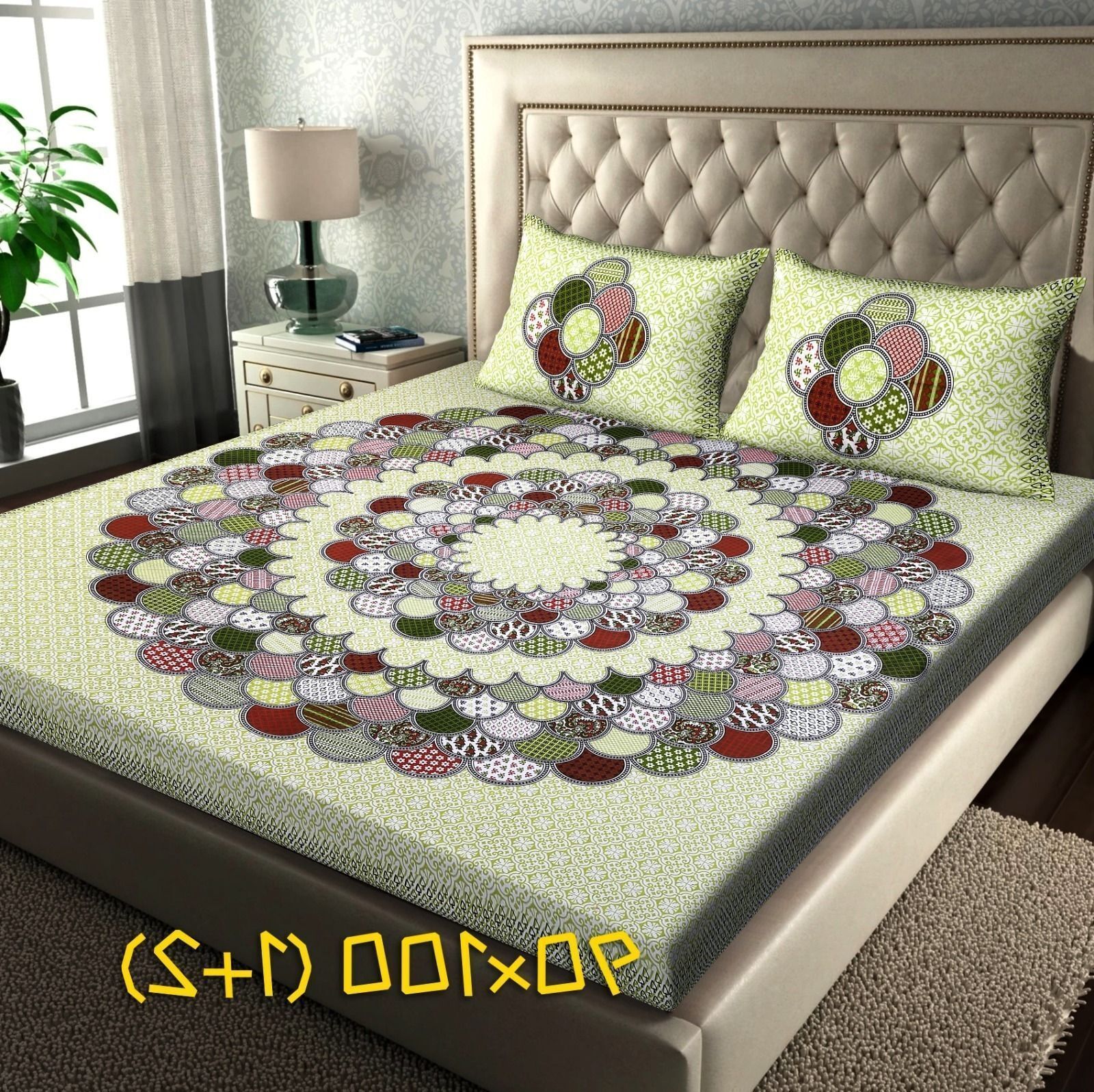 Cotton Double Flat 220 TC Jaipuri Prints 1 Summer Bedsheet with 2 Pillow Covers-image-42