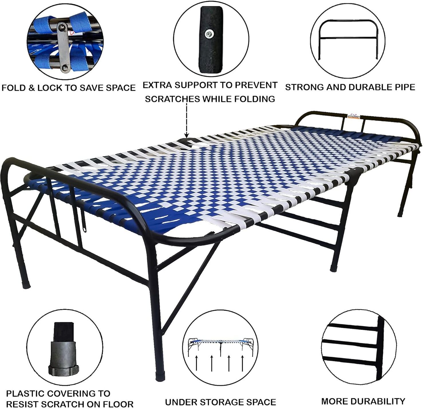 3 FOLD Portable Single Folding Bed | Synthetic Niwar | Heavy Duty Metal Cot Khat Cot-image-29