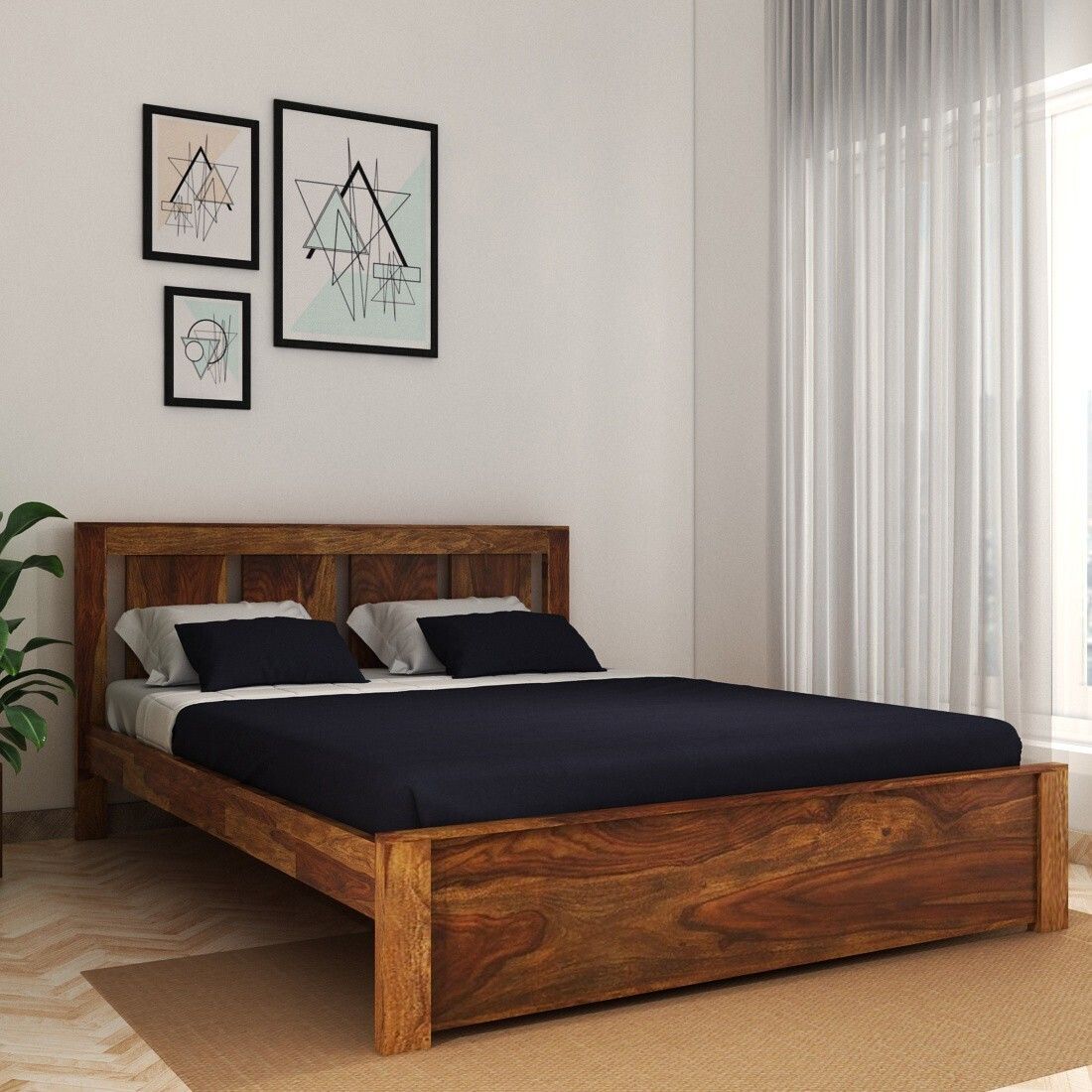 Florentine Sheesham Solid Wood Queen Bed-image-16