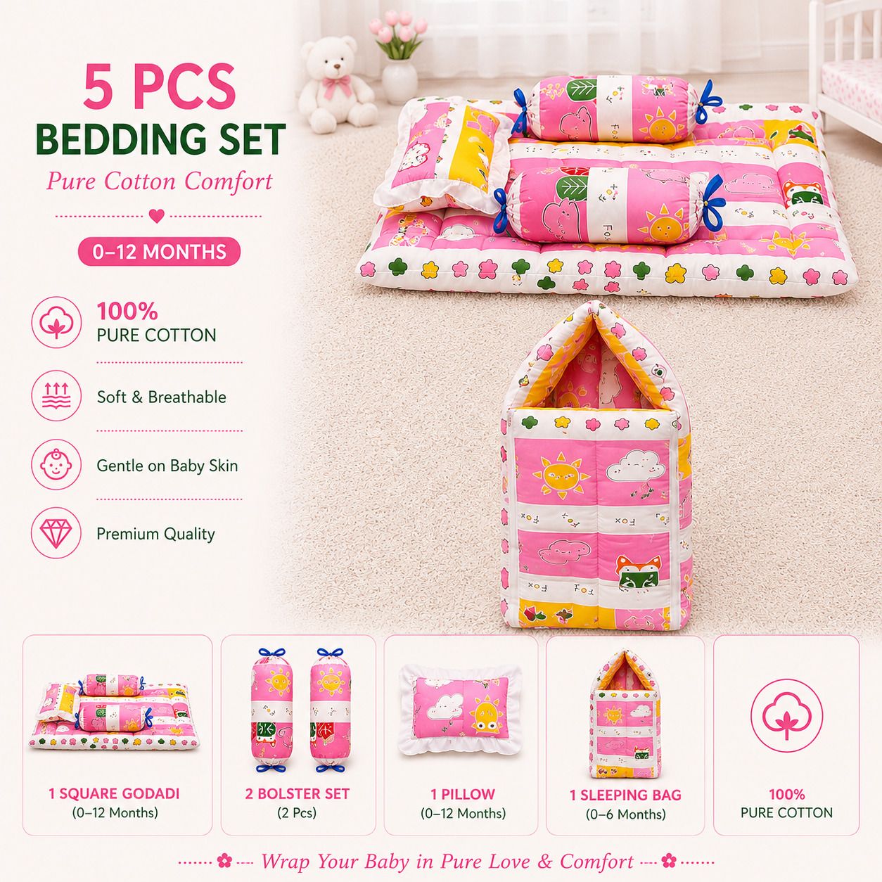 amg enterprise Cotton Baby Bed Sized Bedding Set-picture-33