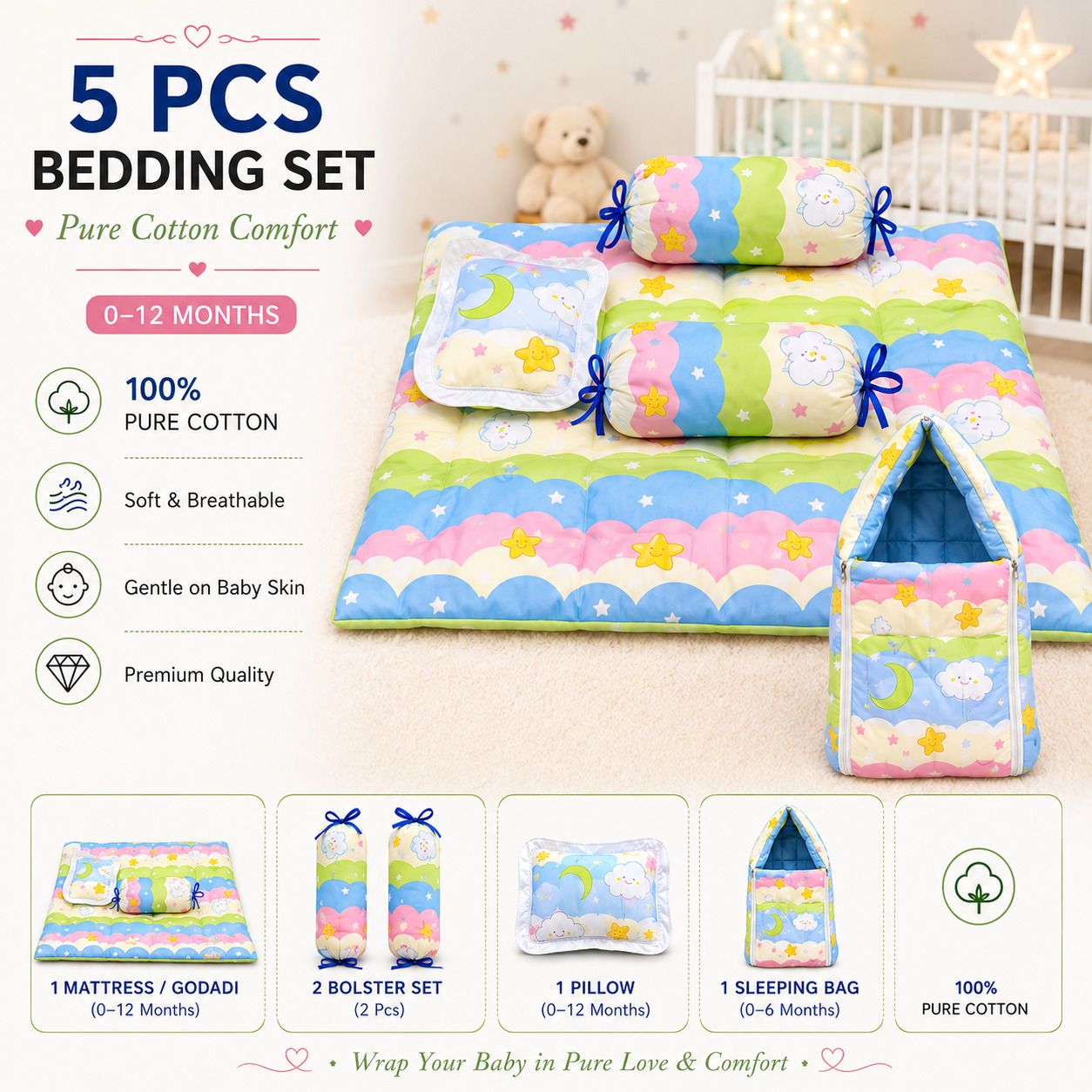amg enterprise Cotton Baby Bed Sized Bedding Set-picture-36