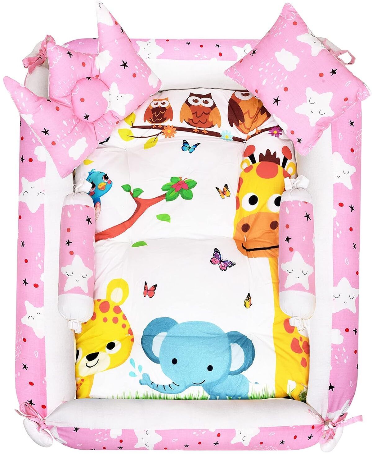 drashti Multicolor 4 Pillows & Square Shape Cotton Baby Bed for 0-1 Year na na-picture-10