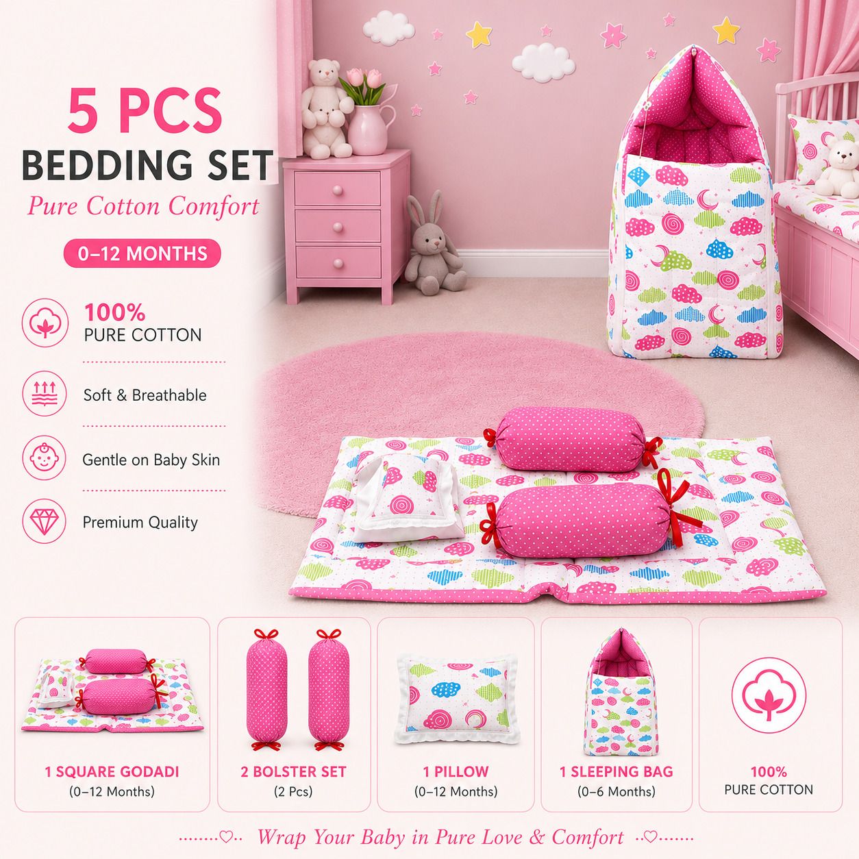 amg enterprise Cotton Baby Bed Sized Bedding Set-picture-37