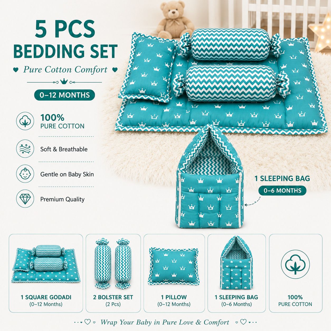 amg enterprise Cotton Baby Bed Sized Bedding Set-picture-35