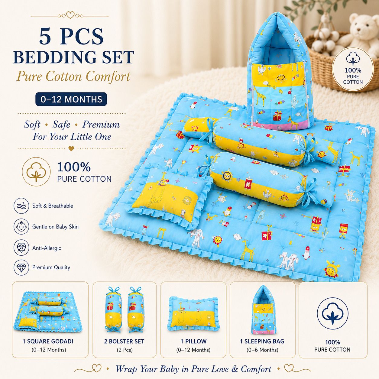 amg enterprise Cotton Baby Bed Sized Bedding Set-picture-36