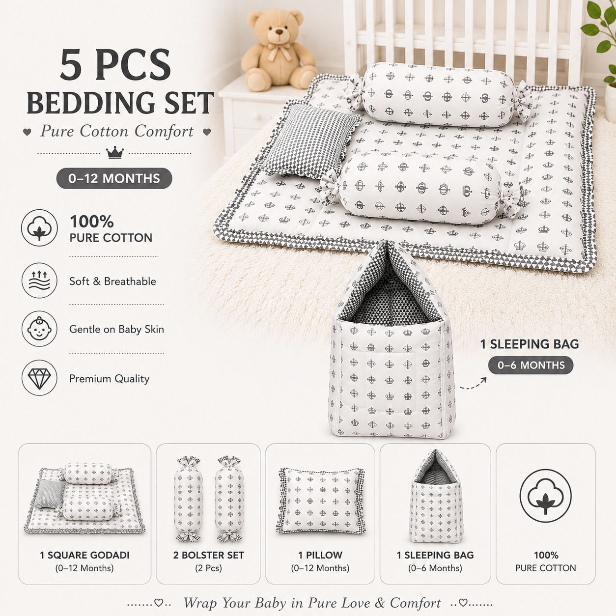 amg enterprise Cotton Baby Bed Sized Bedding Set-picture-38