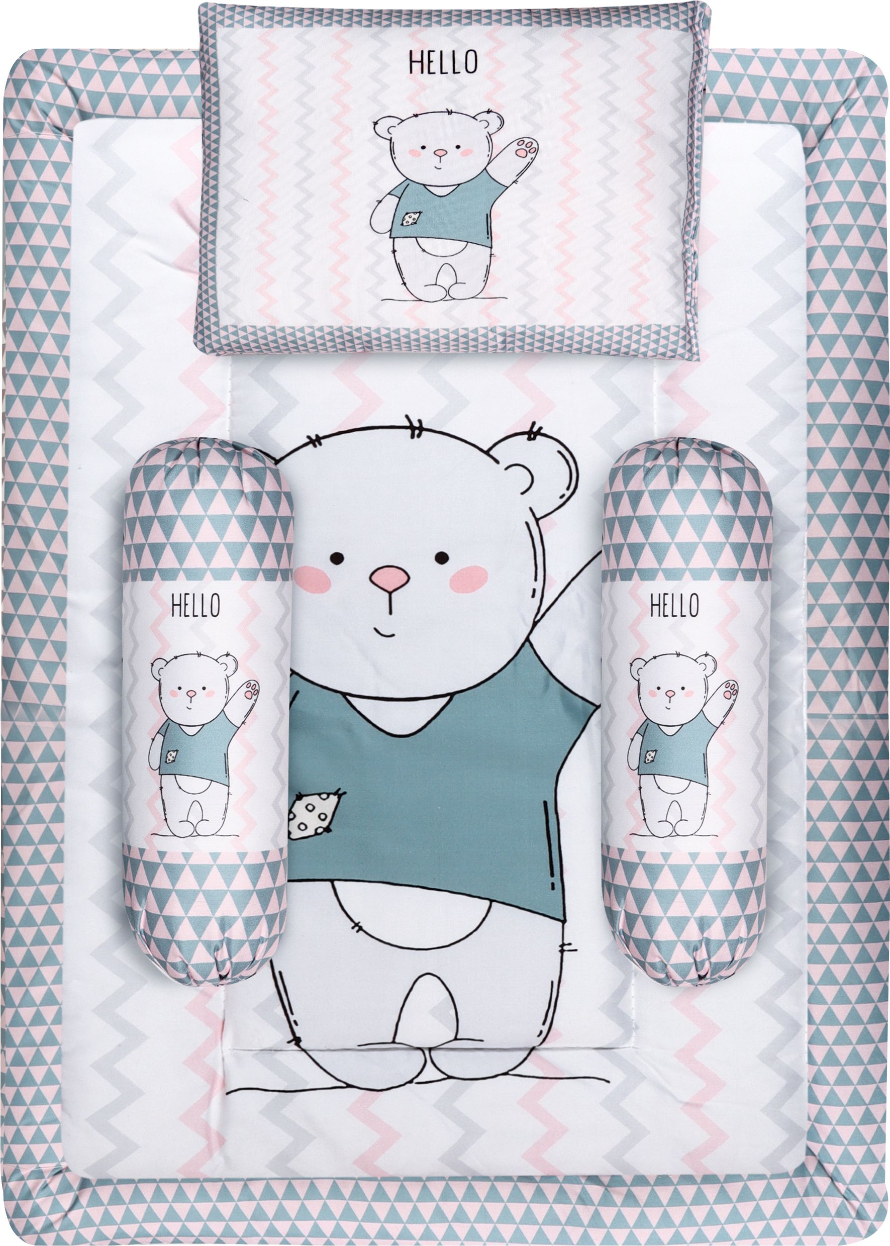 3 Pillows & Rectangle shape Teddy Character Cotton Baby Bed for 0-1 Year BB106 Baby Bedding Set For Gifts Teddy Bear Character-image-14