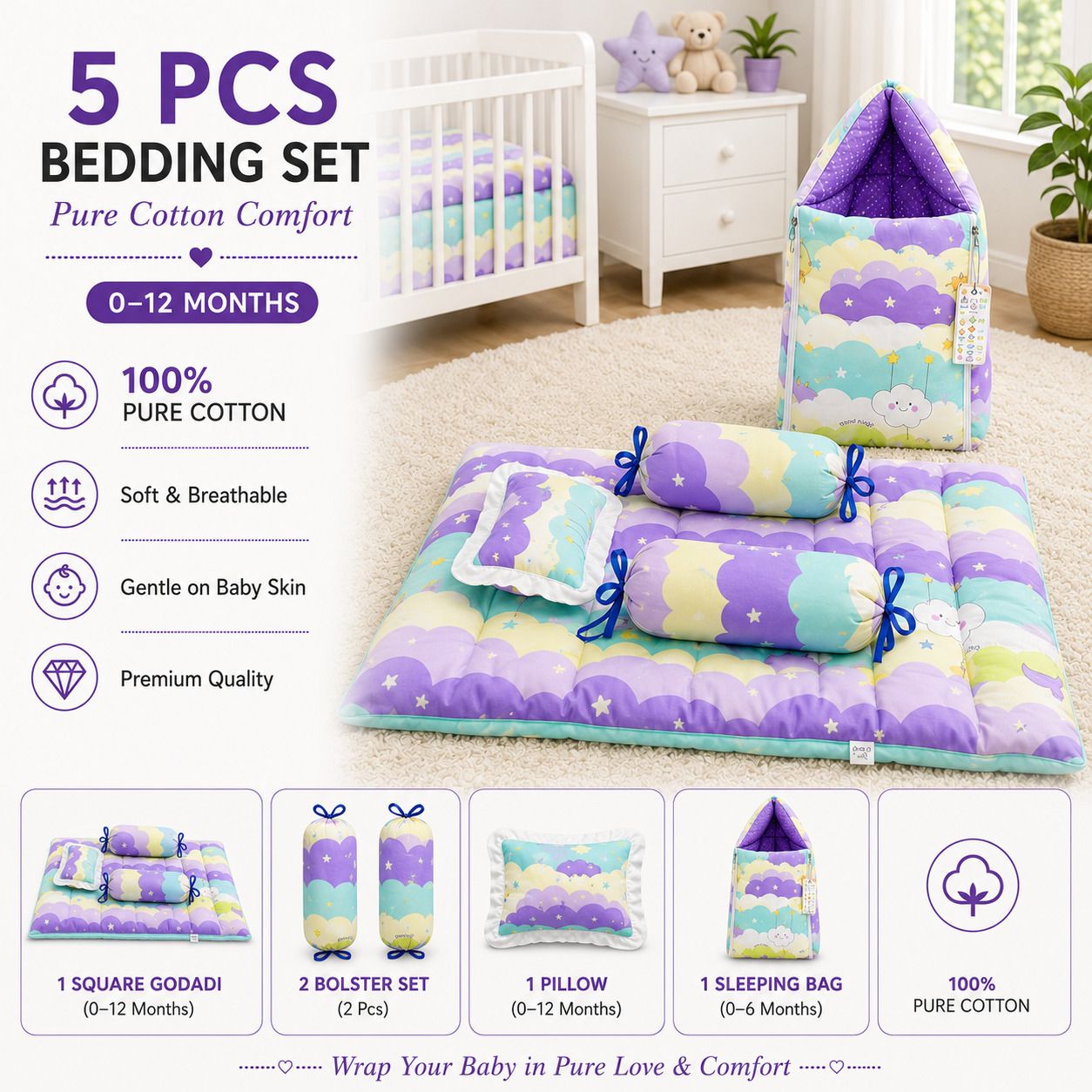 amg enterprise Cotton Baby Bed Sized Bedding Set-picture-31