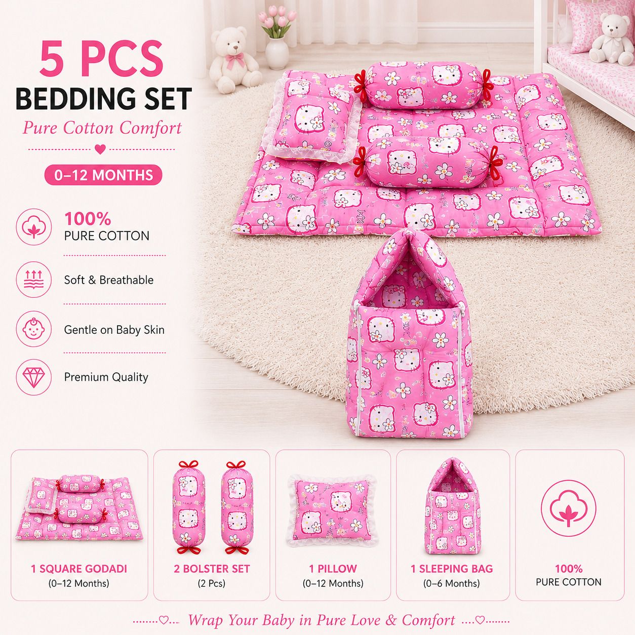 amg enterprise Cotton Baby Bed Sized Bedding Set-picture-35