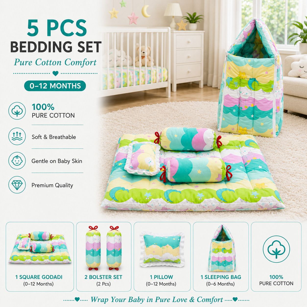 amg enterprise Cotton Baby Bed Sized Bedding Set-picture-40