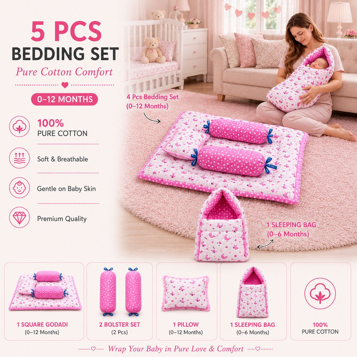 amg enterprise Cotton Baby Bed Sized Bedding Set-picture-41
