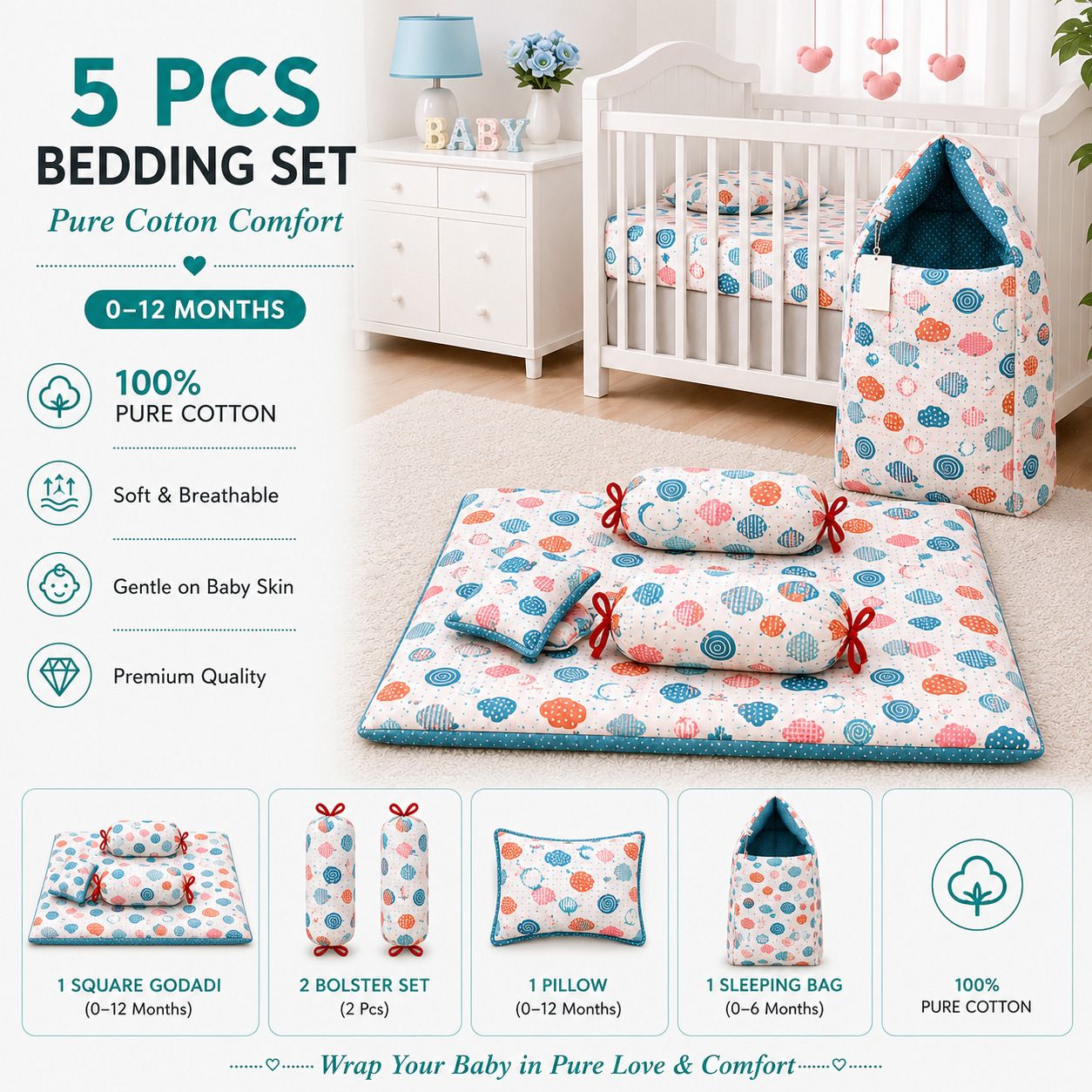amg enterprise Cotton Baby Bed Sized Bedding Set-picture-33