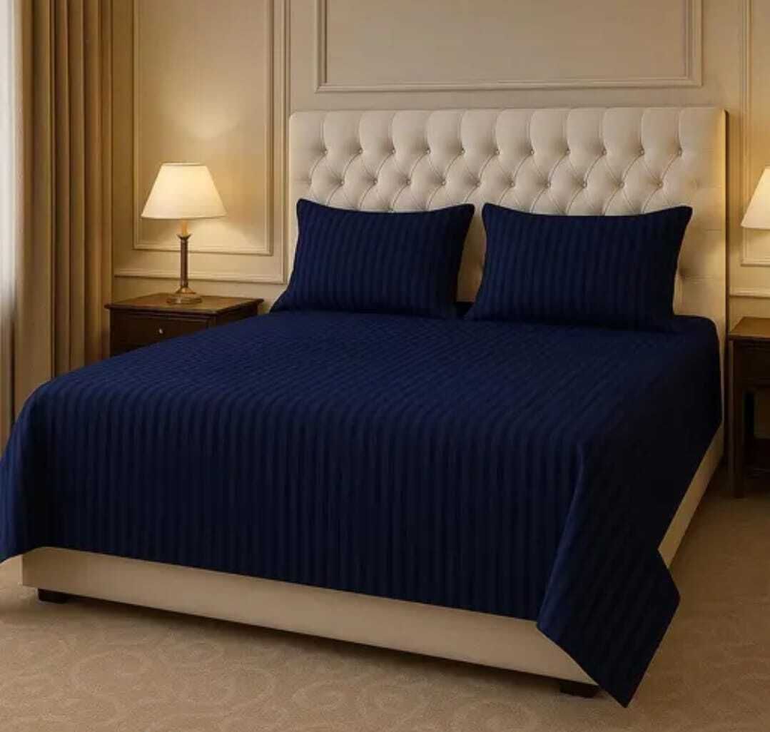 Cotton Blend King Flat 3000 TC Striped 1 Summer Bedsheet with 2 Pillow Covers-image-9
