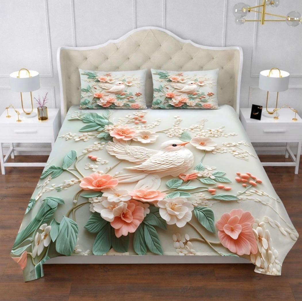 Cotton Double Flat 350 TC Printed 1 Summer Bedsheet with 2 Pillow Covers-image-4